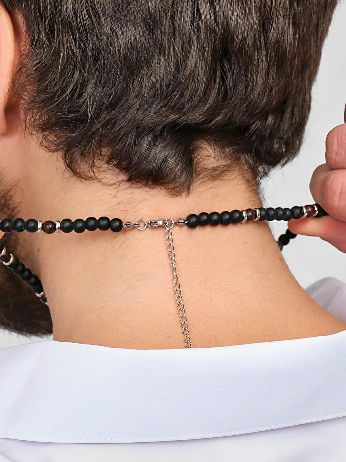 Collier en pierres naturelles, alliance de l'onyx et de l'oeil de tigre, modèle Lastin - Collier - Noir 41 - 50 cm