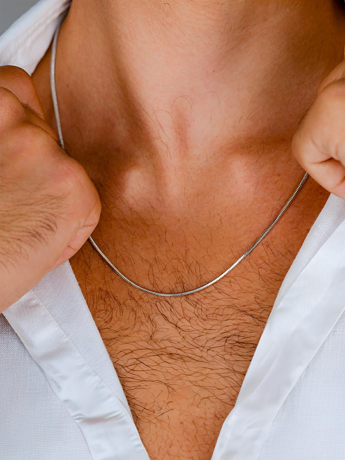 Collier homme acier inoxydable, chaîne octogonale argentée, style urbain, waterproof, modèle Gino - Collier - Argent 55 cm