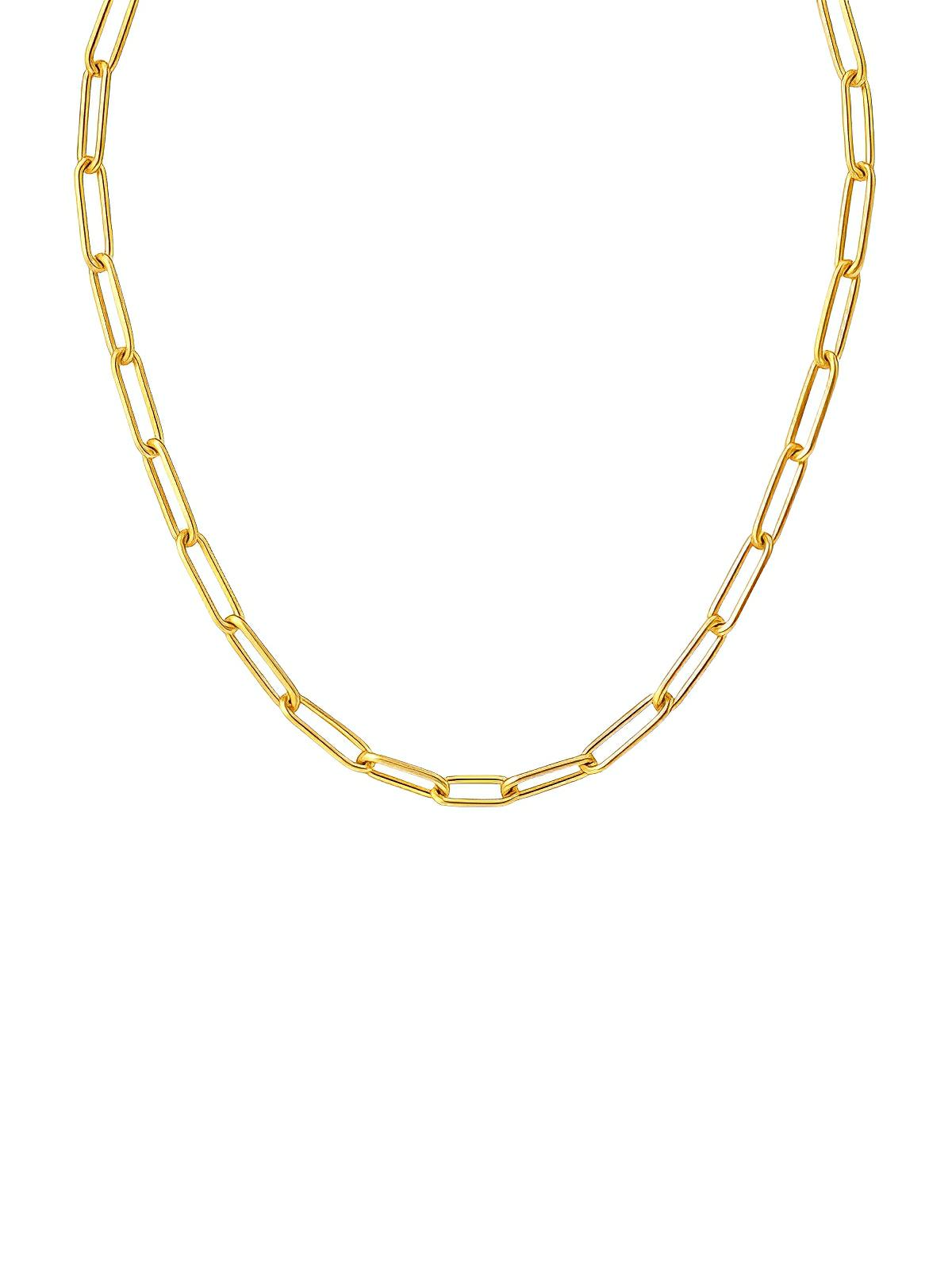 Collier maille paperclip, acier inoxydable, plaqué or, chaîne unisexe, style minimaliste, pendentif absent, modèle Orlane - Collier - Or 42 cm
