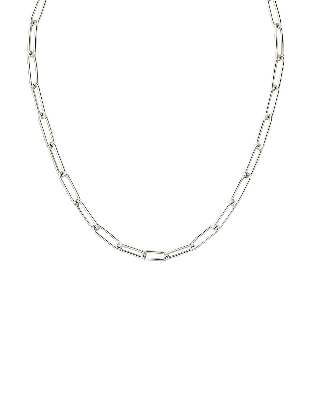 Collier maille paperclip, acier inoxydable, plaqué or, chaîne unisexe, style minimaliste, pendentif absent, modèle Orlane - Collier - Argent 42 cm