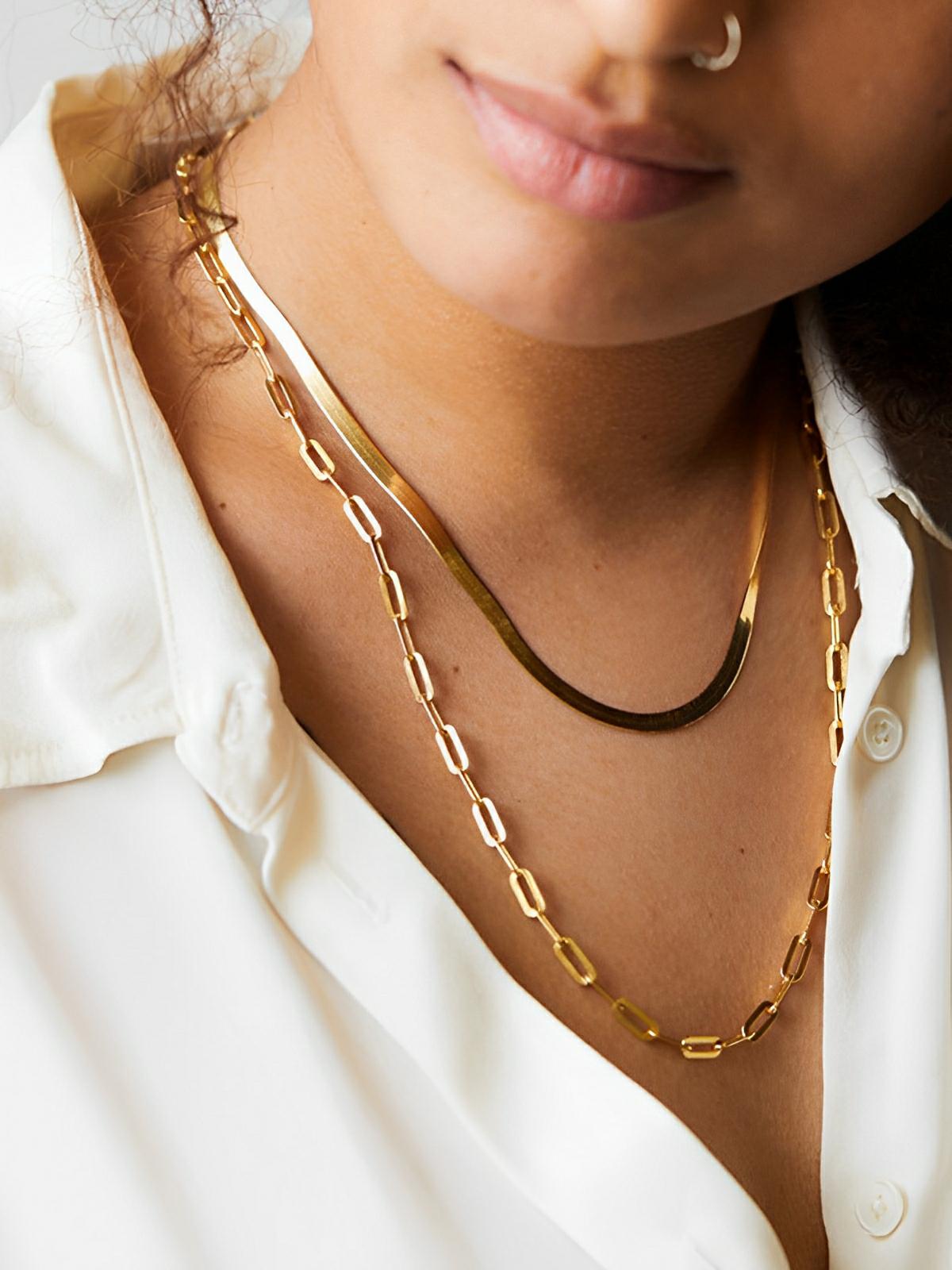 Collier maille paperclip, acier inoxydable, plaqué or, chaîne unisexe, style minimaliste, pendentif absent, modèle Orlane - Collier - Or 40 - 45 cm