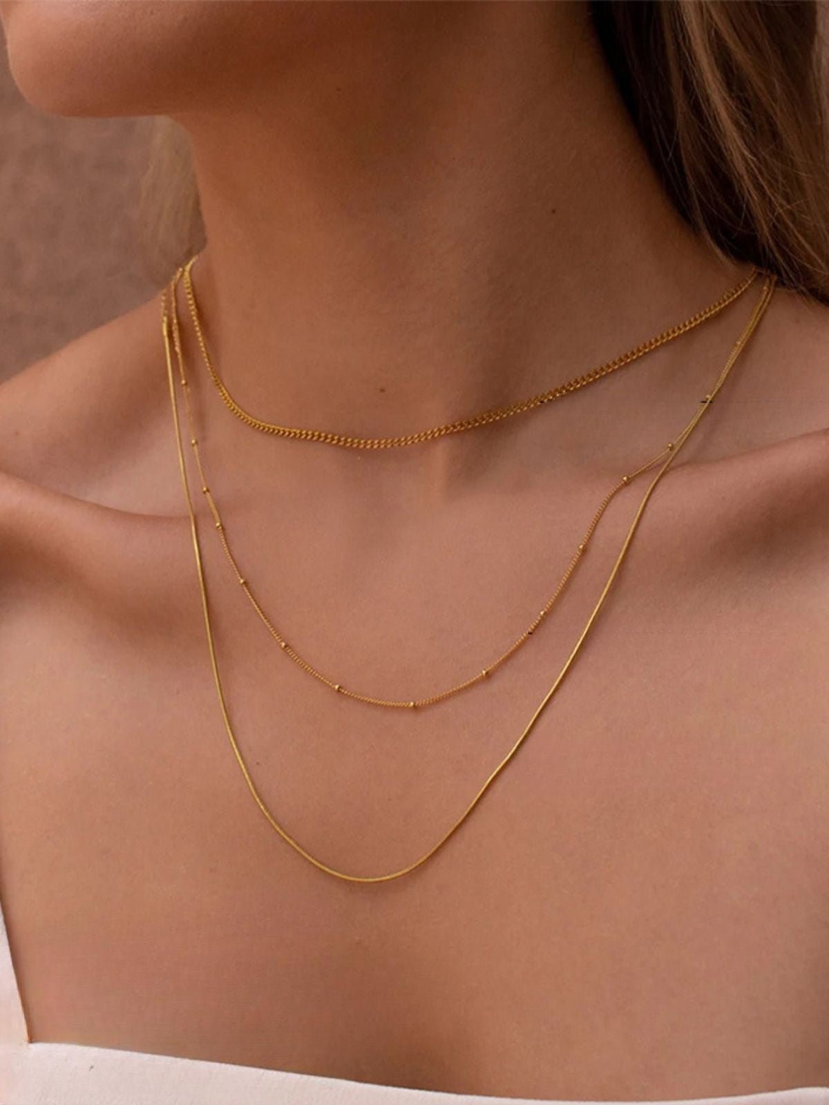 Collier multicouche doré, acier inoxydable, chaînes cubaines fines, style punk, bijou tendance, modèle Kethy - Collier - Or 42 - 50cm