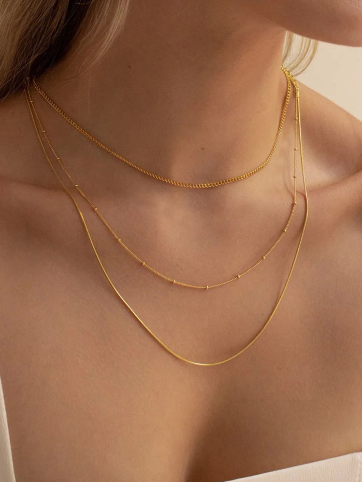 Collier multicouche doré, acier inoxydable, chaînes cubaines fines, style punk, bijou tendance, modèle Kethy - Collier - Or 42 - 50cm