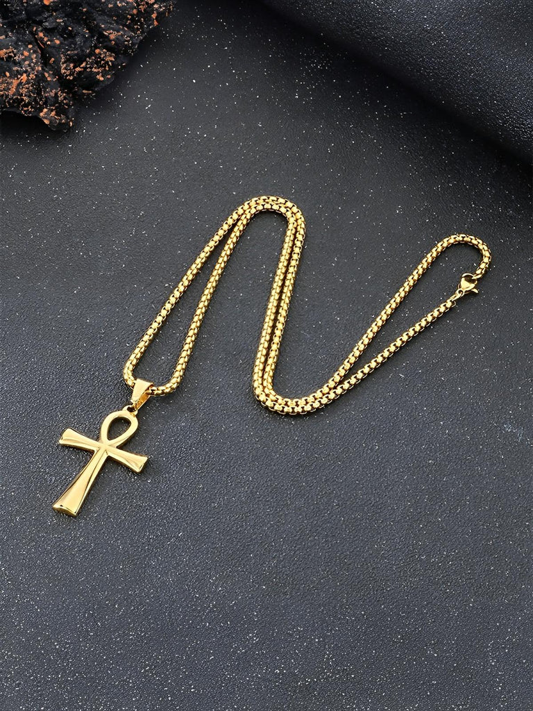 Collier pendentif Ankh, en acier inoxydable 316L, maille vénitienne, modèle Shani - Collier - Or 60 cm