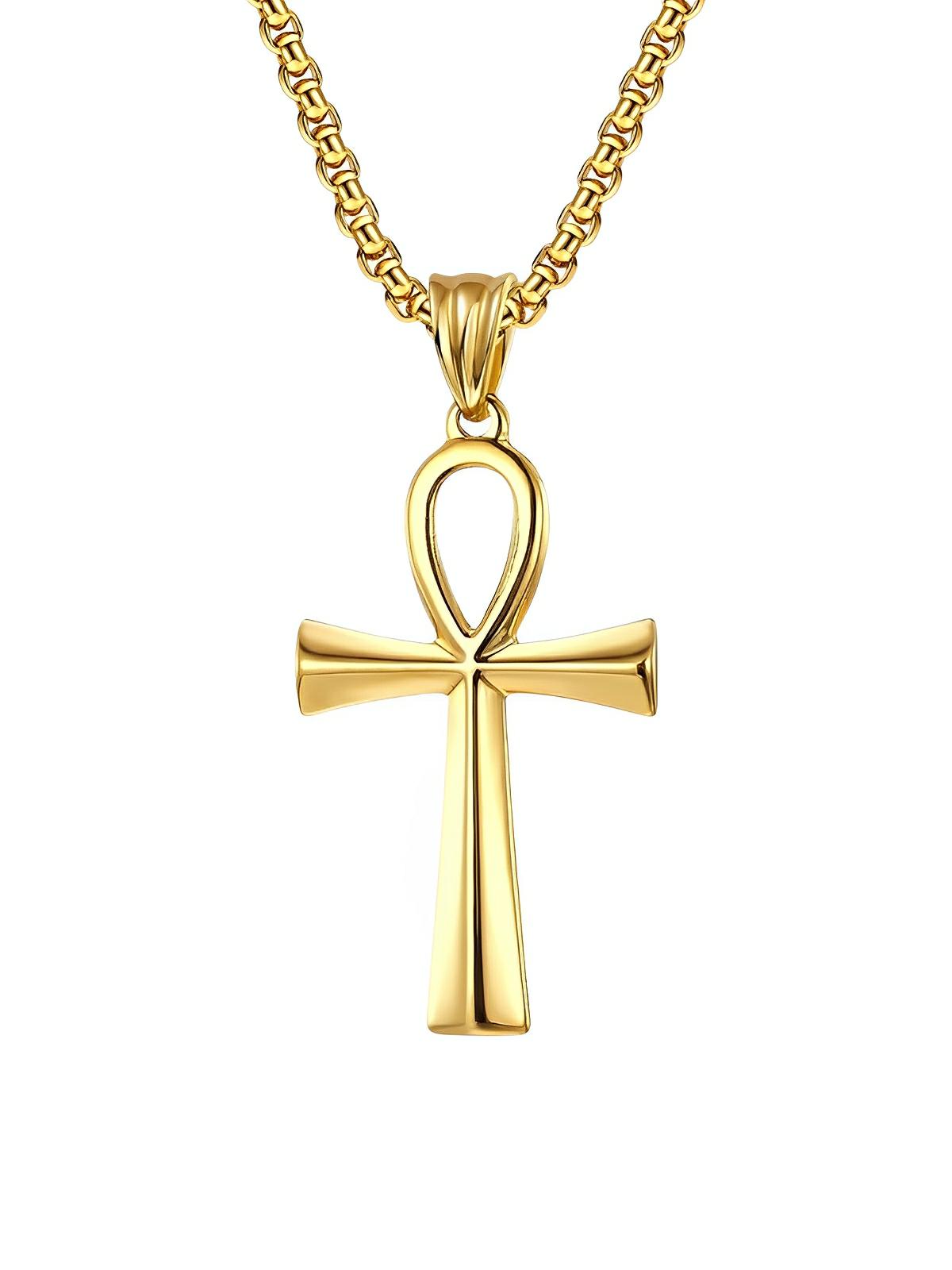 Collier pendentif Ankh, en acier inoxydable 316L, maille vénitienne, modèle Shani - Collier - Or 60 cm