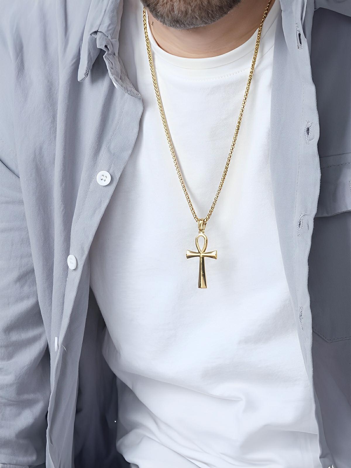 Collier pendentif Ankh, en acier inoxydable 316L, maille vénitienne, modèle Shani - Collier - Or 60 cm