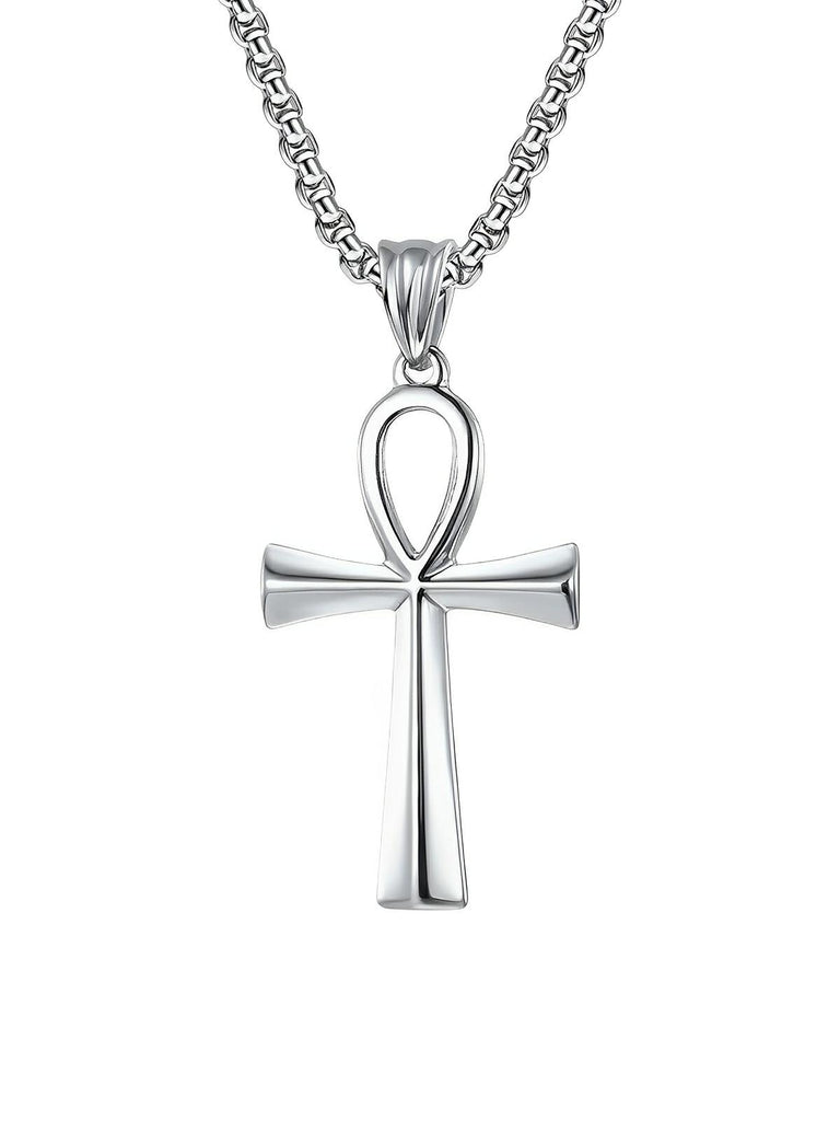 Collier pendentif Ankh, en acier inoxydable 316L, maille vénitienne, modèle Shani - Collier - Argent 60 cm