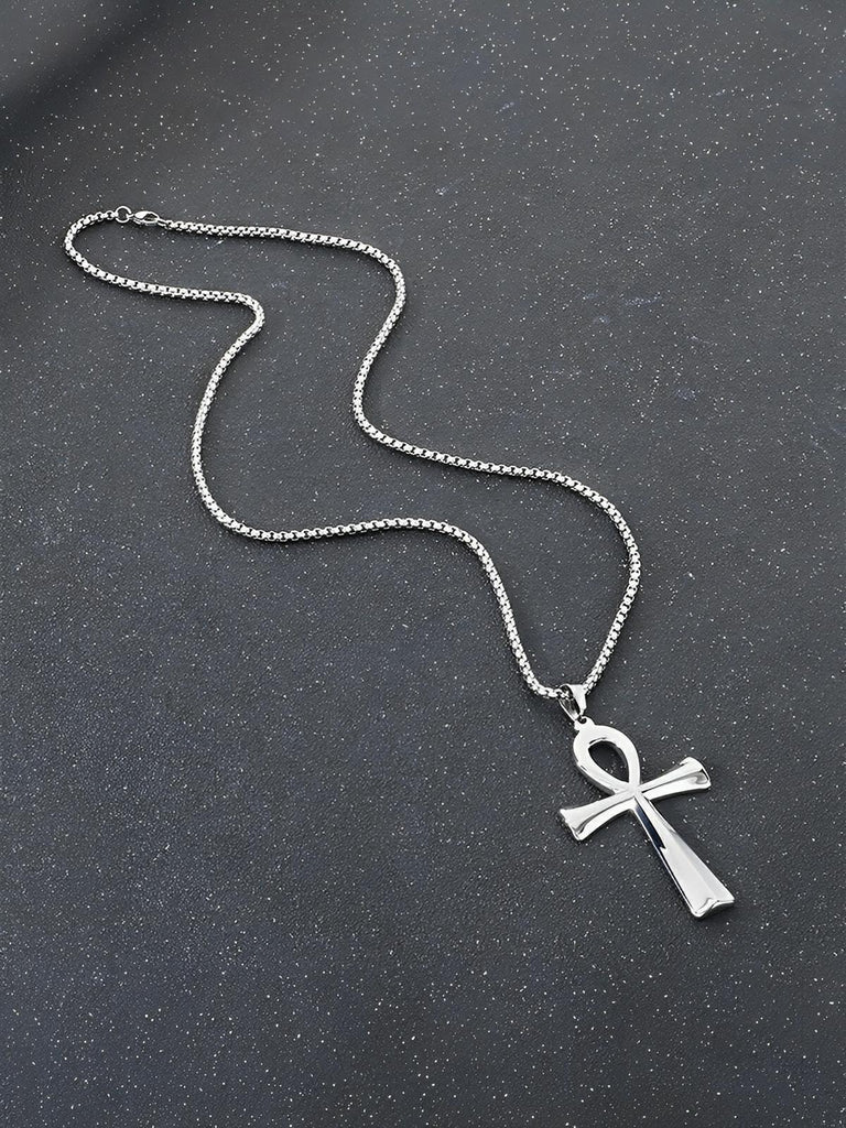 Collier pendentif Ankh, en acier inoxydable 316L, maille vénitienne, modèle Shani - Collier - Argent 60 cm