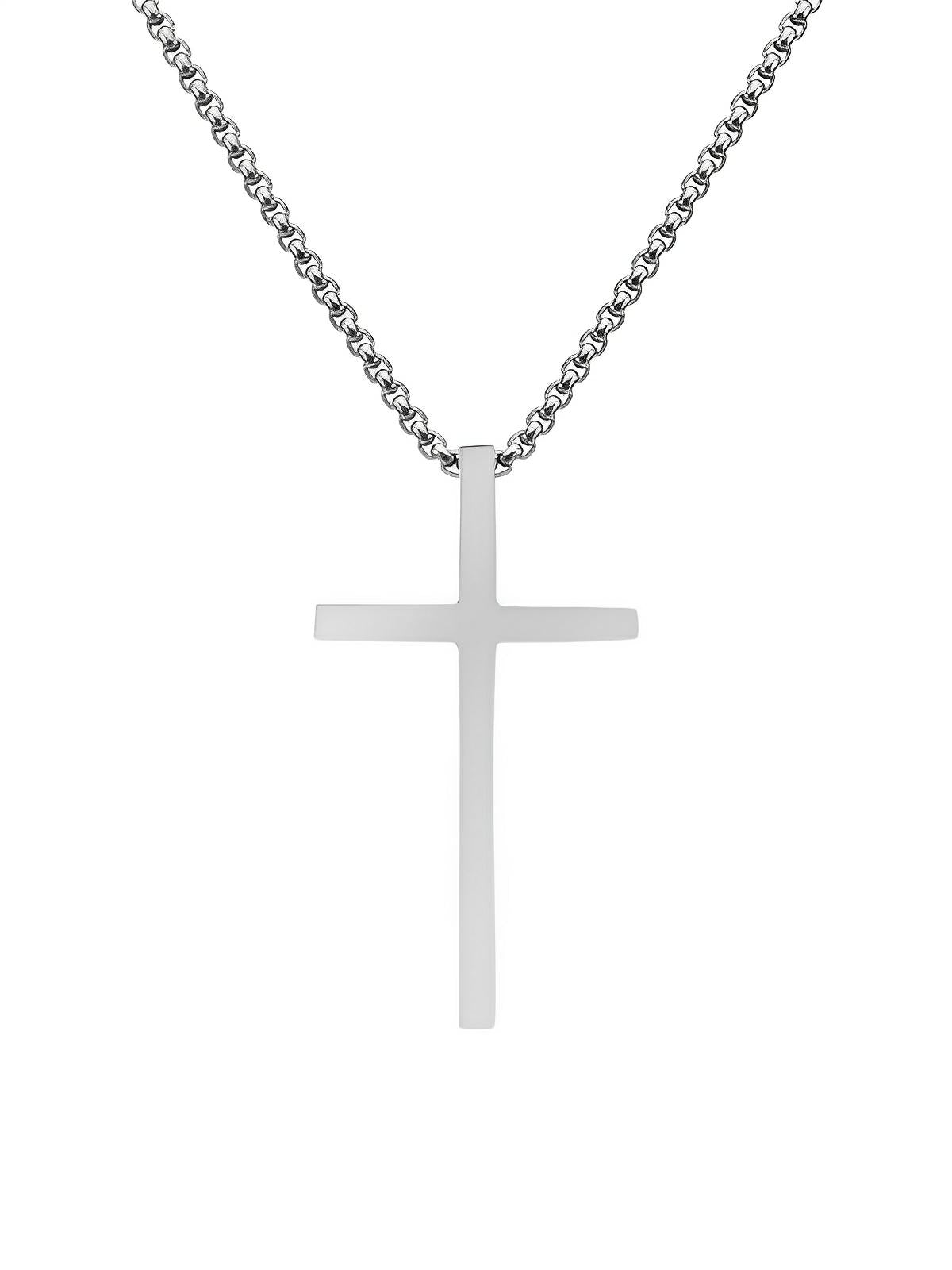 Collier pendentif croix chrétienne, en titane, maille vénitienne, modèle Lor - Collier - Argent 60 cm