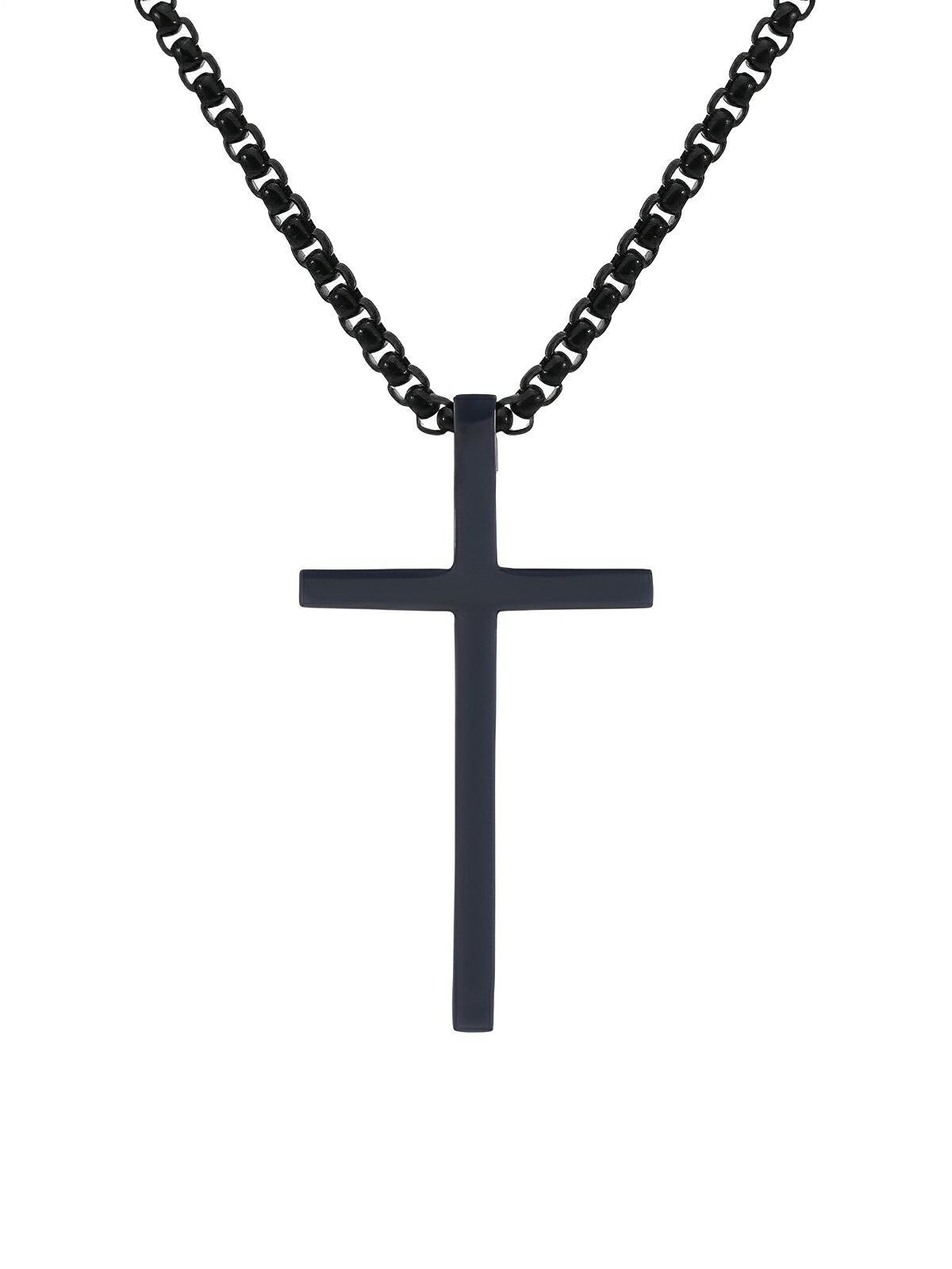 Collier pendentif croix chrétienne, en titane, maille vénitienne, modèle Lor - Collier - Noir 60 cm