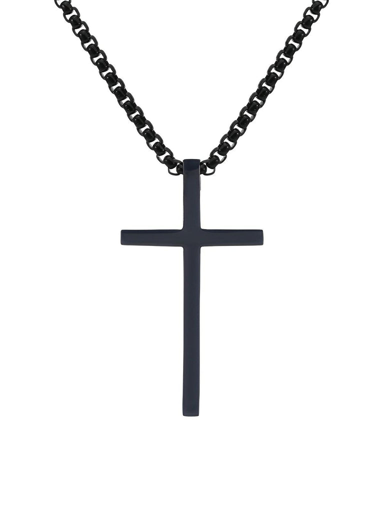 Collier pendentif croix chrétienne, en titane, maille vénitienne, modèle Lor - Collier - Noir 60 cm
