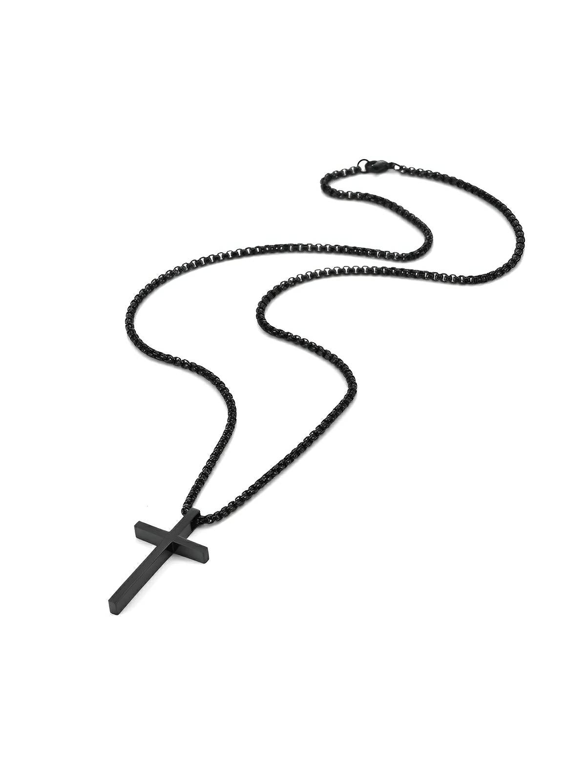 Collier pendentif croix chrétienne, en titane, maille vénitienne, modèle Lor - Collier - Noir 60 cm