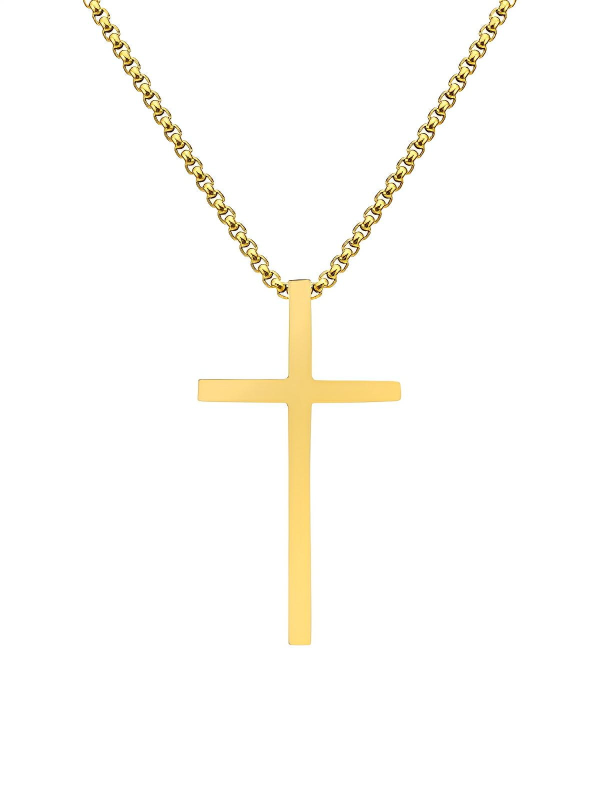 Collier pendentif croix chrétienne, en titane, maille vénitienne, modèle Lor - Collier - Or 60 cm