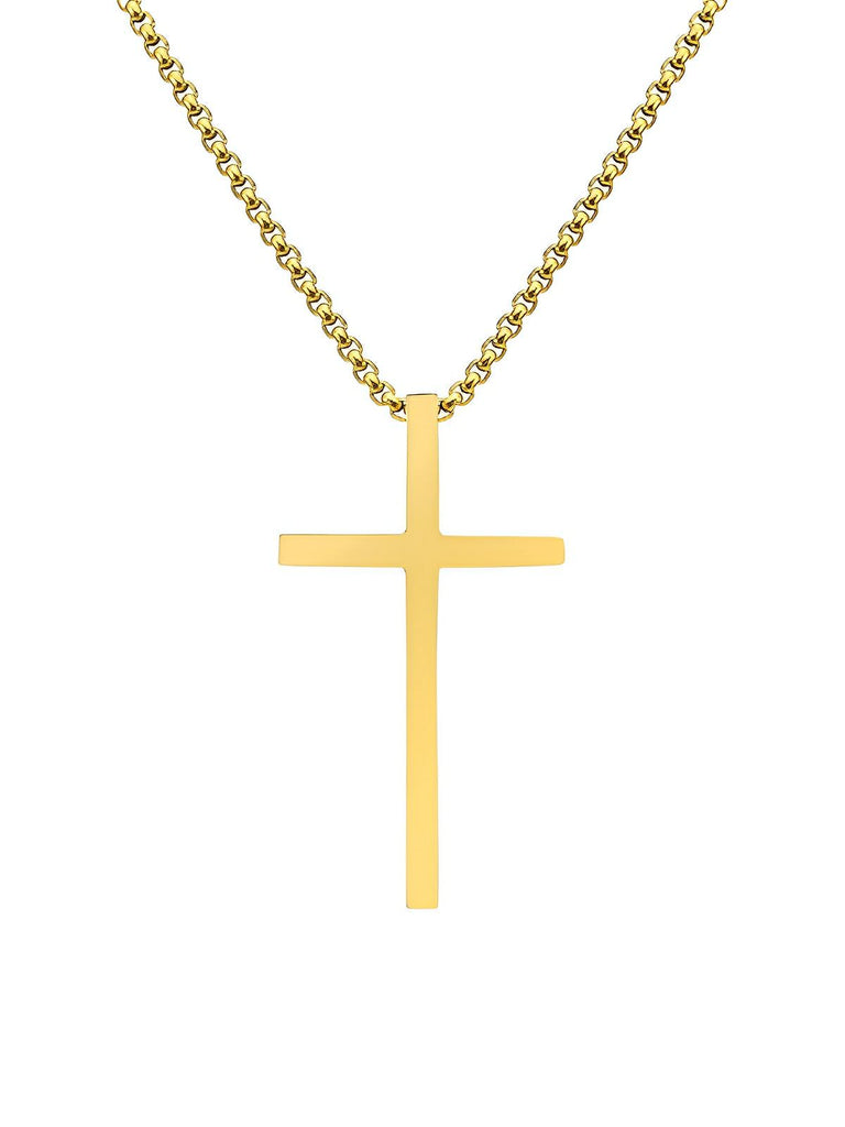 Collier pendentif croix chrétienne, en titane, maille vénitienne, modèle Lor - Collier - Or 60 cm