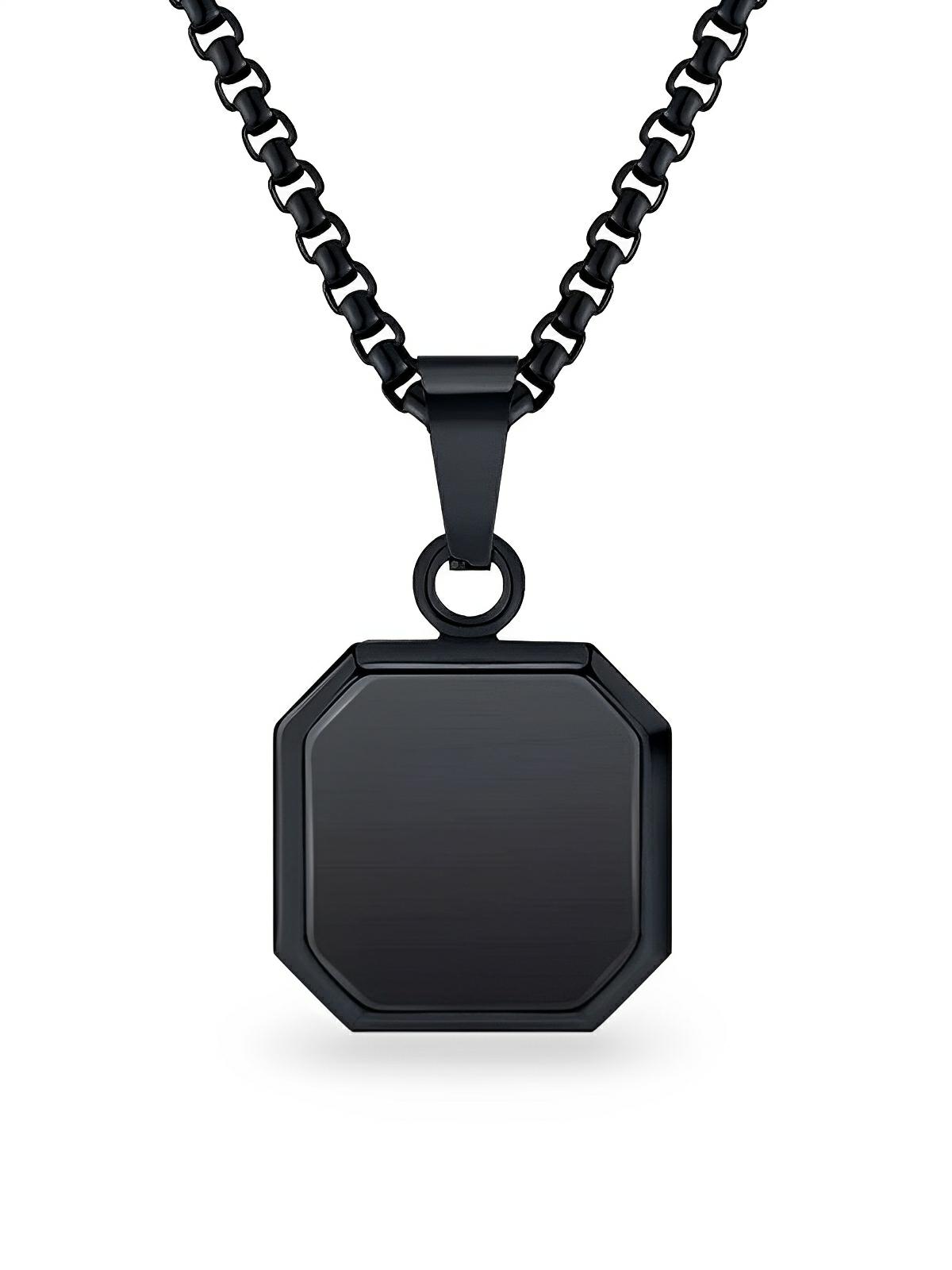 Collier pendentif géométrique en acier inoxydable, à maille vénitienne, modèle Alan - Collier - Noir 50 cm