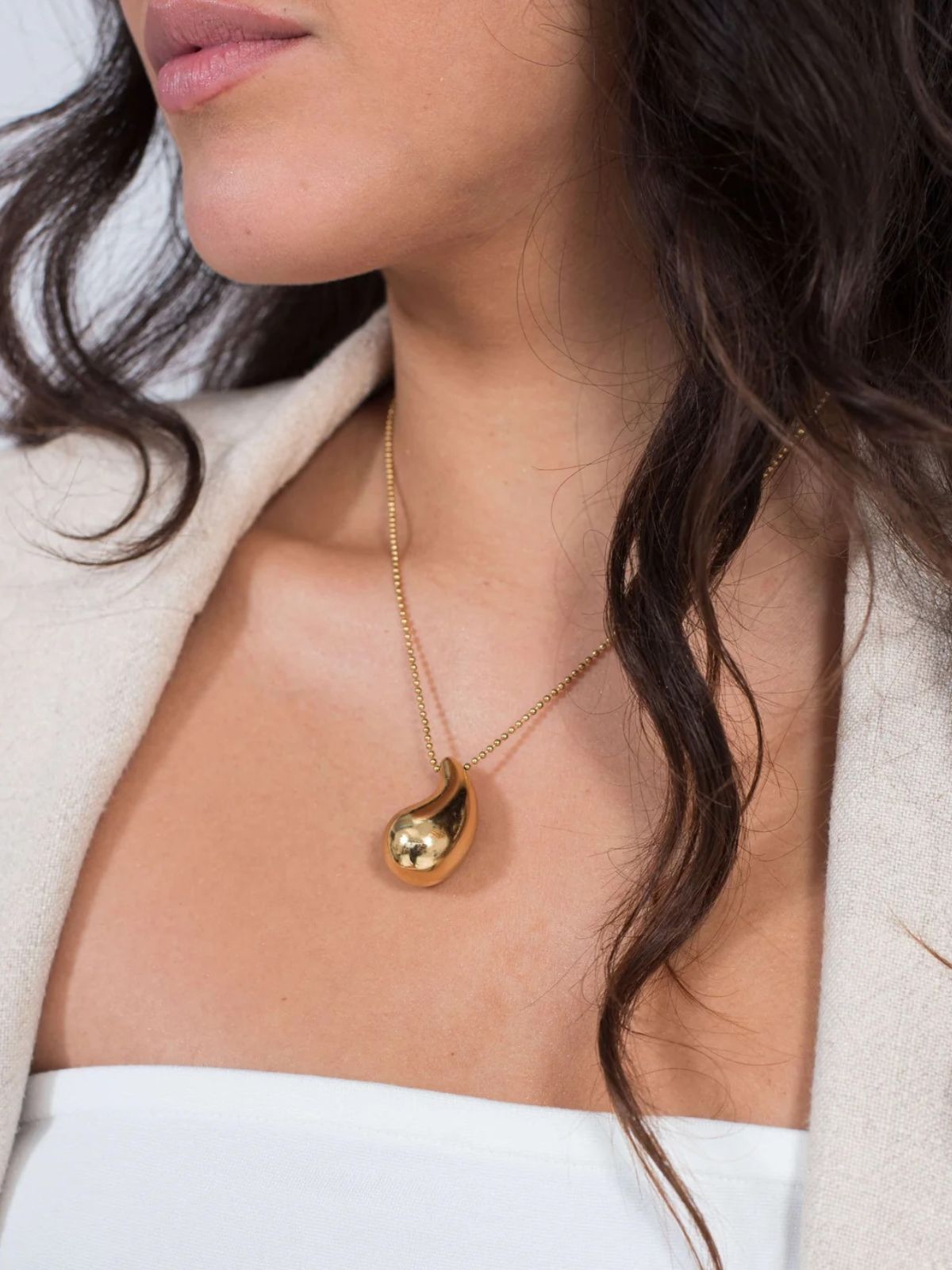 Collier pendentif goutte d'eau, chaîne os de serpent, style minimaliste, bijou doré ou argenté, modèle Flora - Collier - Or 45 cm