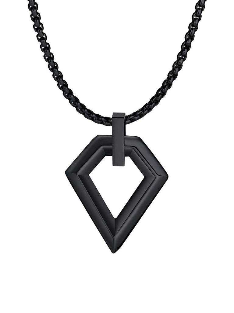 Collier pendentif losange, en acier inoxydable, maille vénitienne, style minimaliste, modèle Néo - Collier - Noir 60 cm