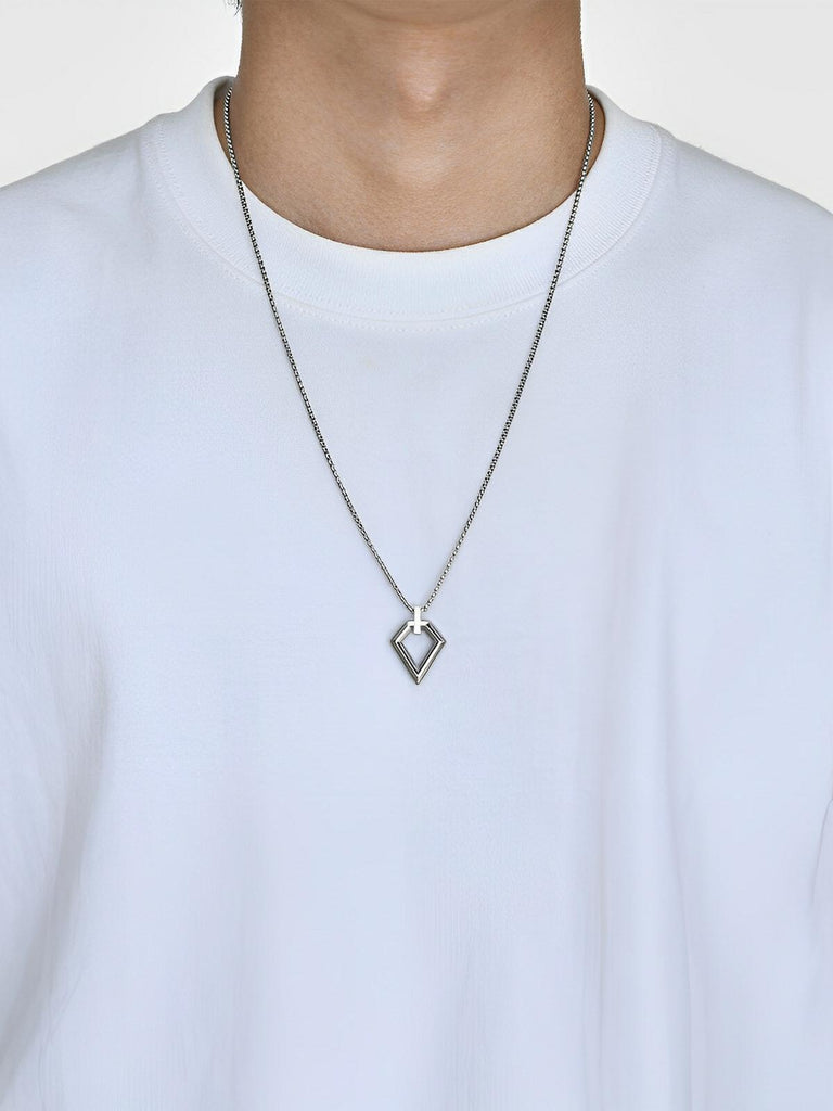 Collier pendentif losange, en acier inoxydable, maille vénitienne, style minimaliste, modèle Néo - Collier - Argent 60 cm