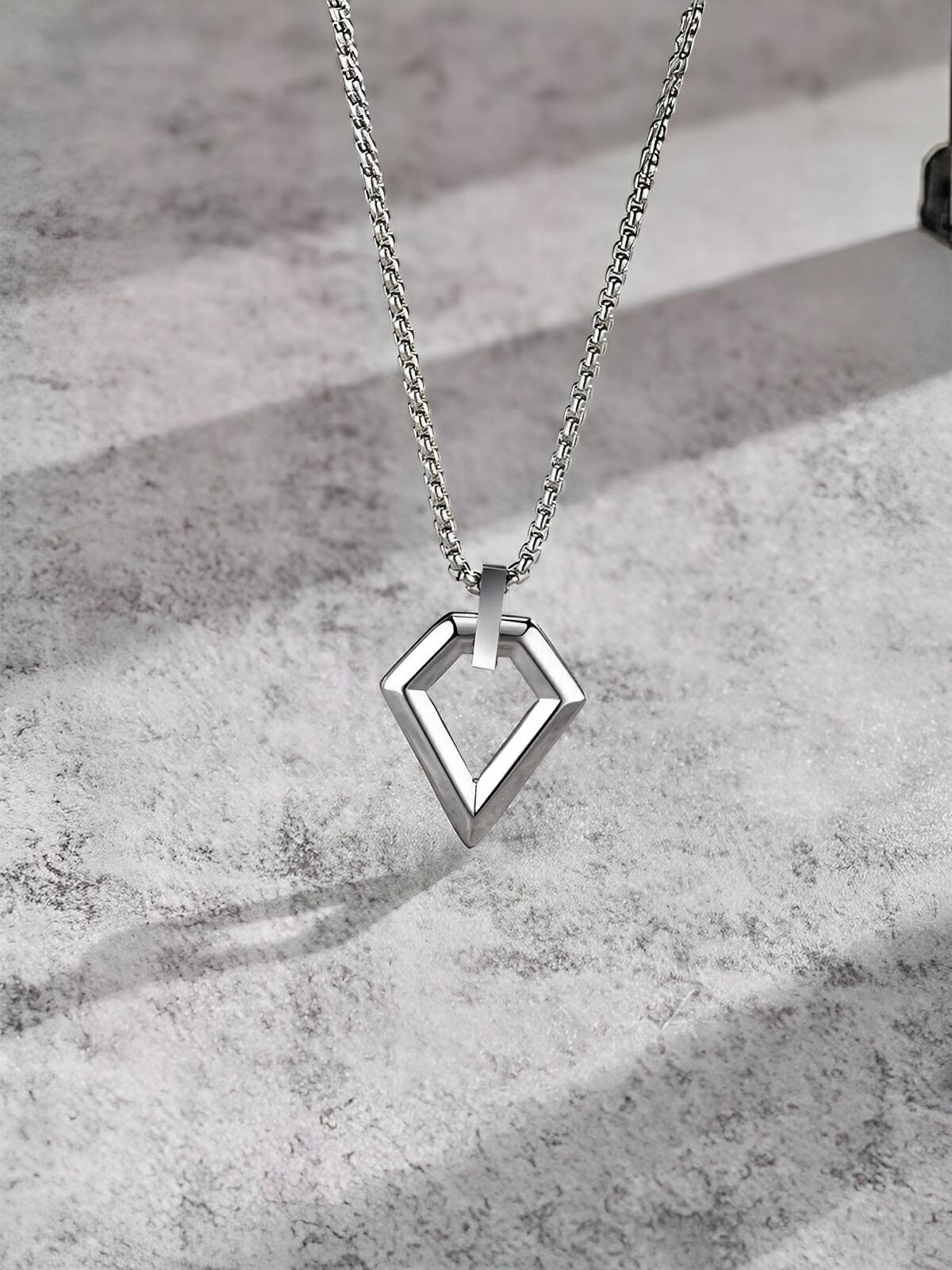 Collier pendentif losange, en acier inoxydable, maille vénitienne, style minimaliste, modèle Néo - Collier - Argent 60 cm