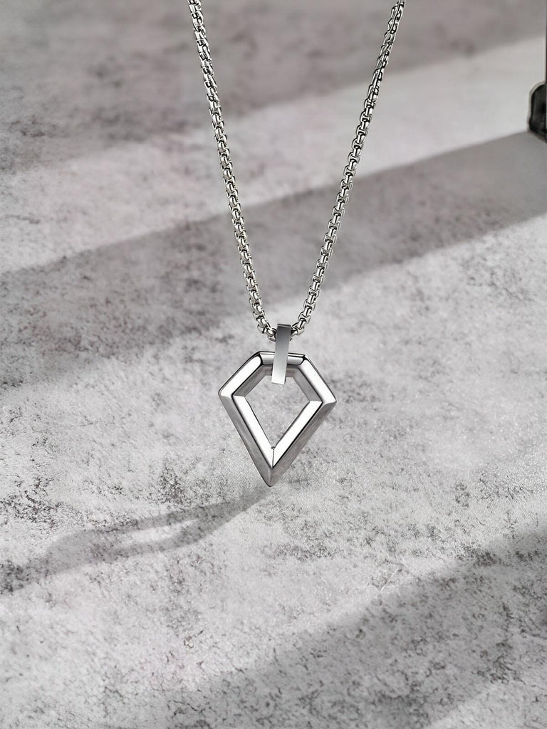 Collier pendentif losange, en acier inoxydable, maille vénitienne, style minimaliste, modèle Néo - Collier - Argent 60 cm