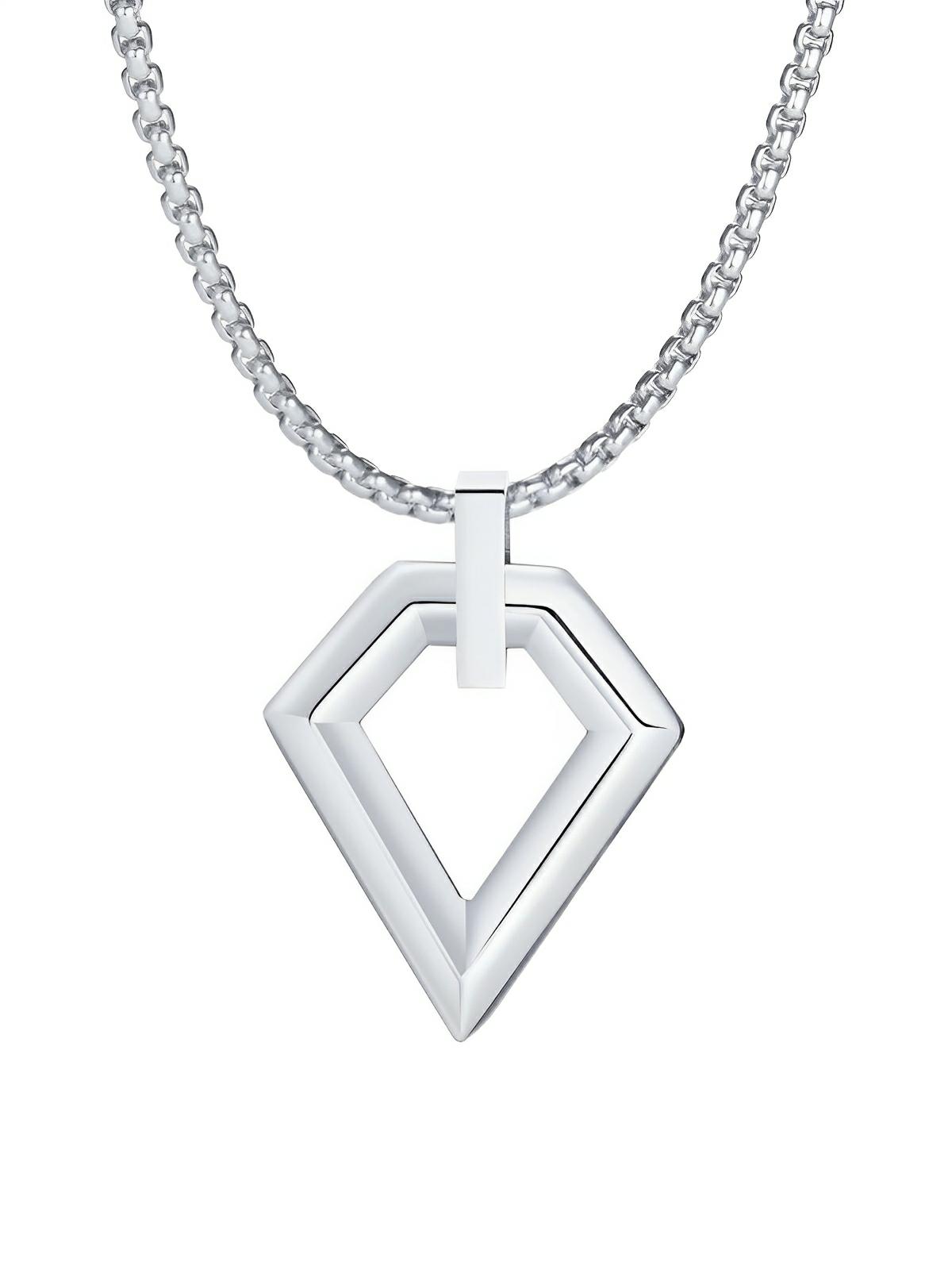 Collier pendentif losange, en acier inoxydable, maille vénitienne, style minimaliste, modèle Néo - Collier - Argent 60 cm