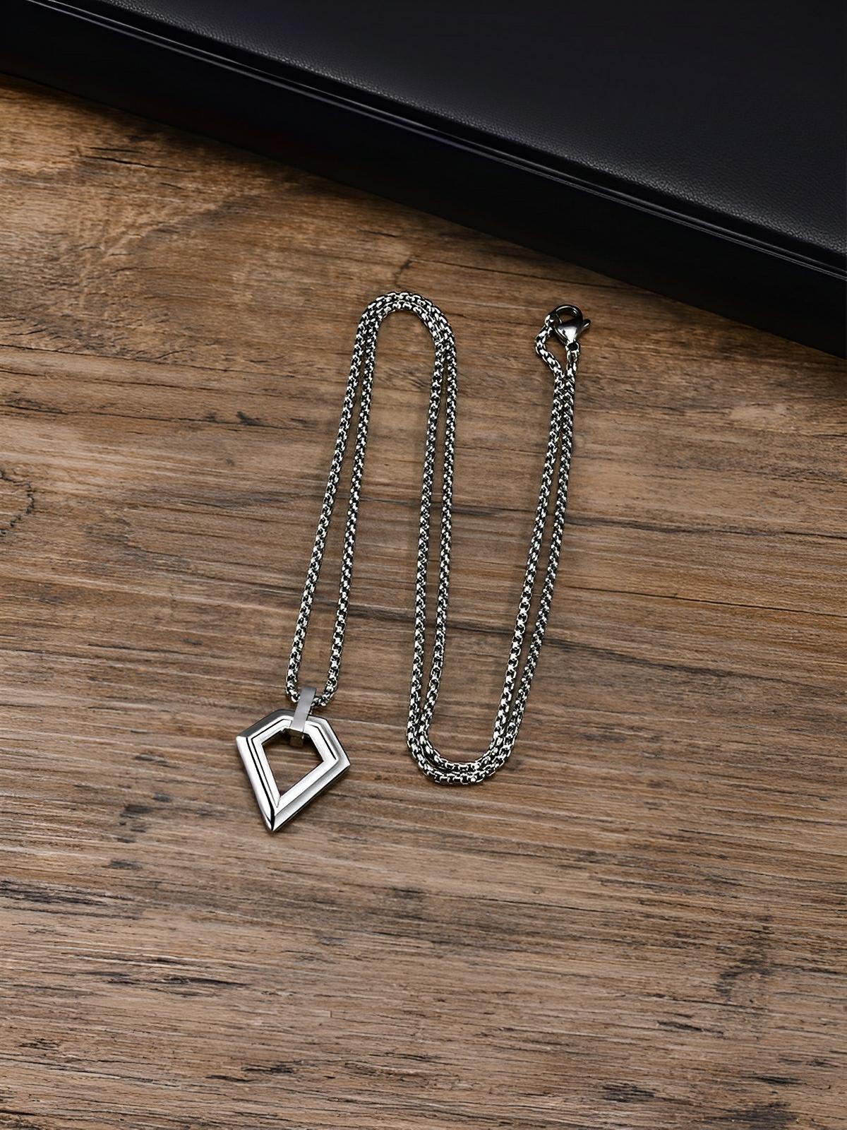 Collier pendentif losange, en acier inoxydable, maille vénitienne, style minimaliste, modèle Néo - Collier - Argent 60 cm