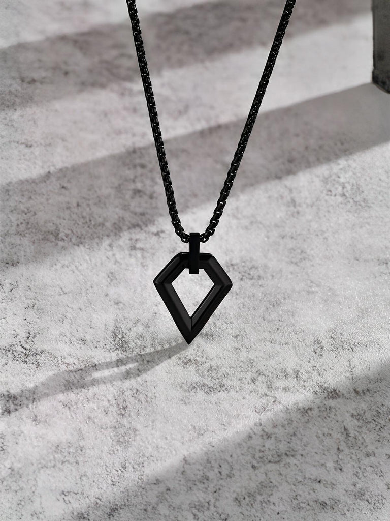 Collier pendentif losange, en acier inoxydable, maille vénitienne, style minimaliste, modèle Néo - Collier - Noir 60 cm