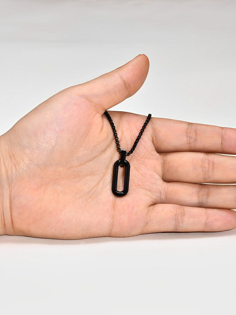 Collier pendentif ovale allongé, en acier inoxydable, maille vénitienne, style minimaliste, modèle Ilan - Collier - Noir 60 cm