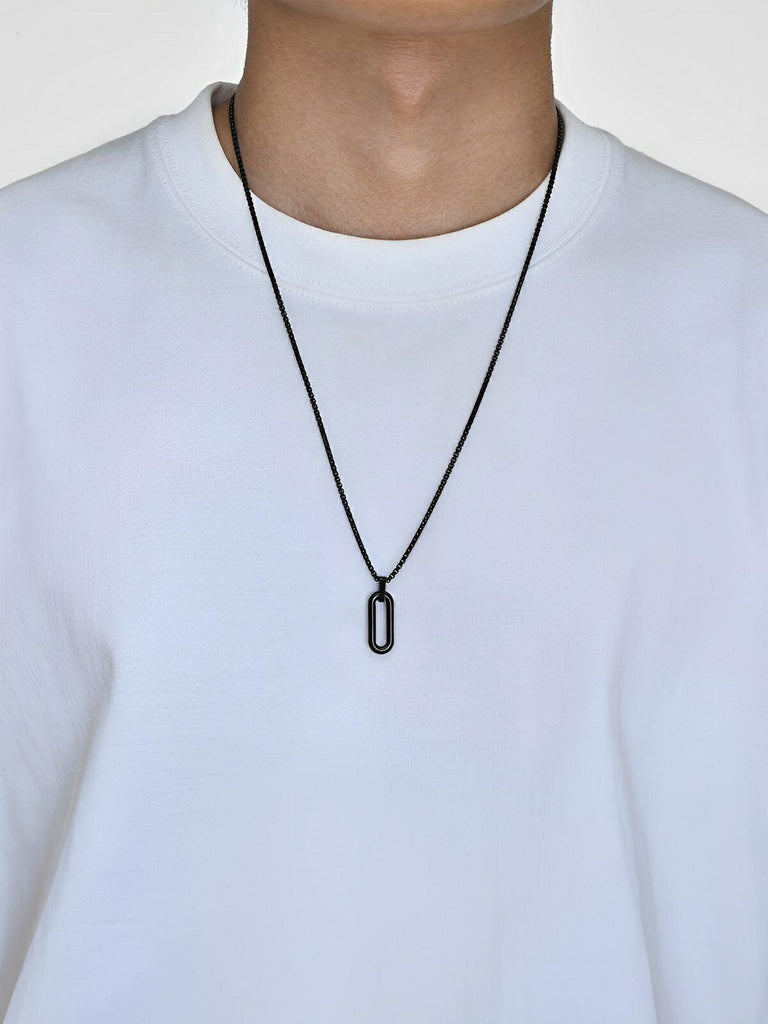 Collier pendentif ovale allongé, en acier inoxydable, maille vénitienne, style minimaliste, modèle Ilan - Collier - Noir 60 cm