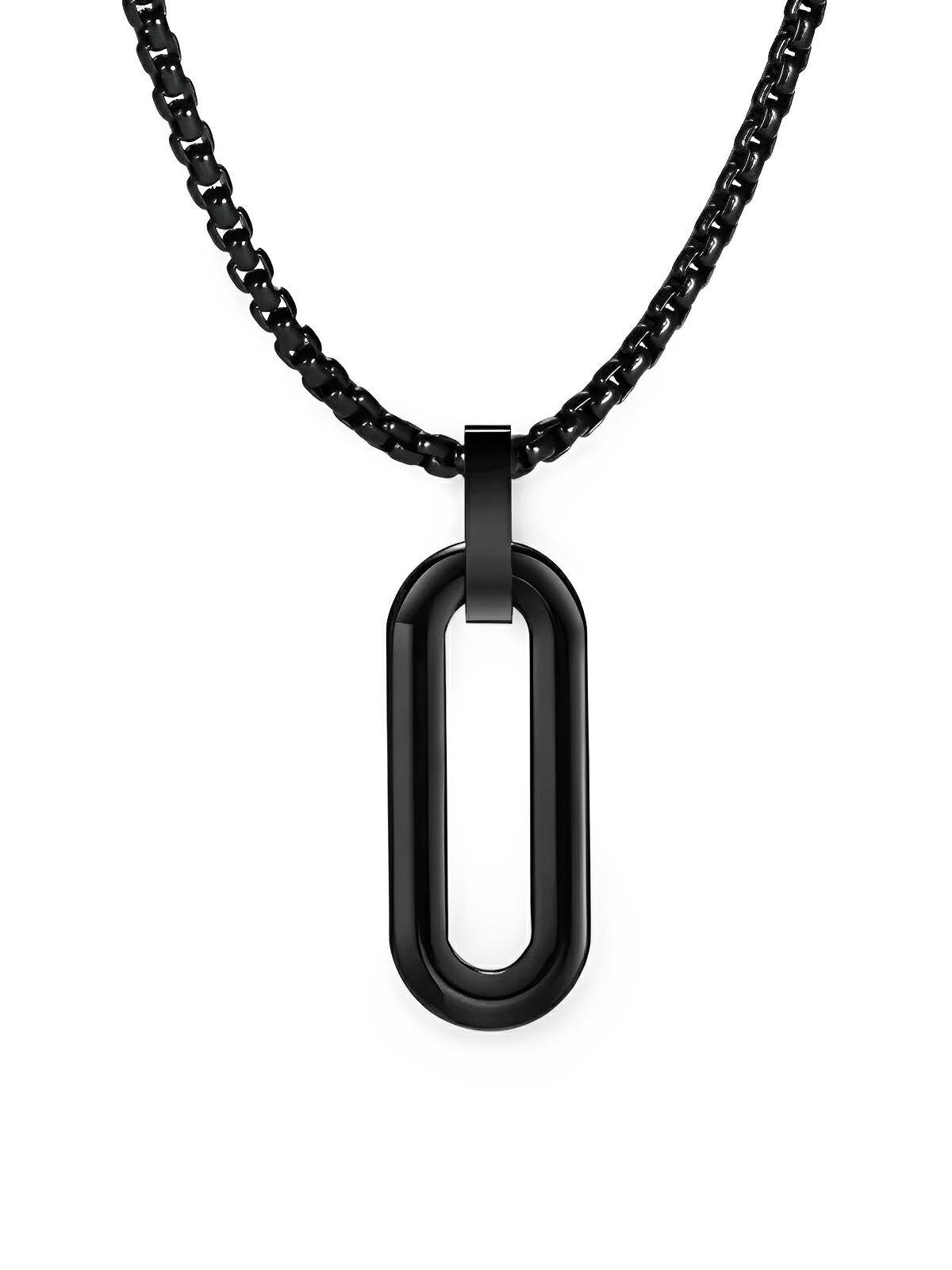 Collier pendentif ovale allongé, en acier inoxydable, maille vénitienne, style minimaliste, modèle Ilan - Collier - Noir 60 cm