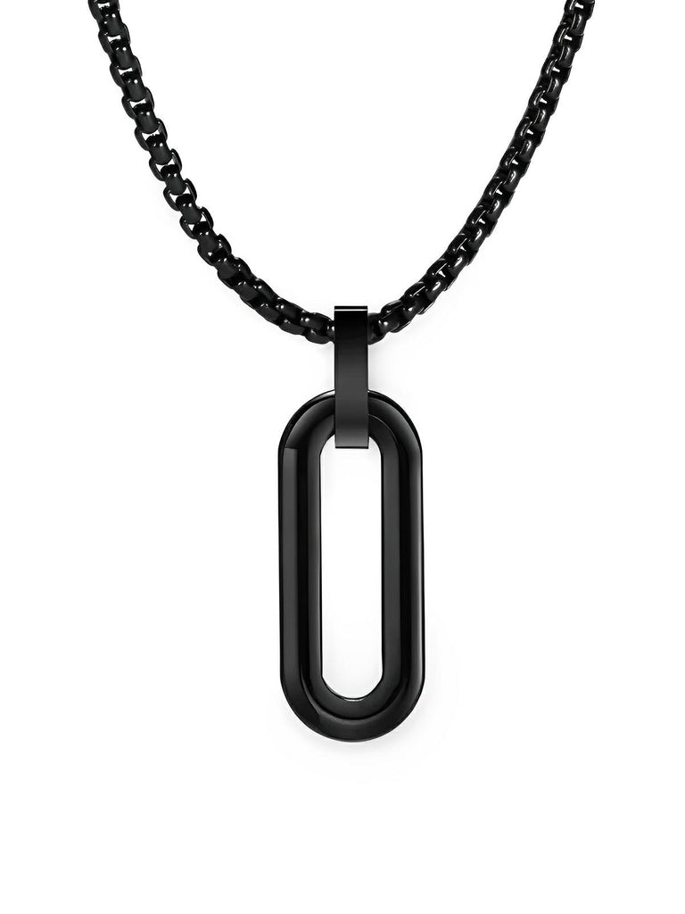Collier pendentif ovale allongé, en acier inoxydable, maille vénitienne, style minimaliste, modèle Ilan - Collier - Noir 60 cm