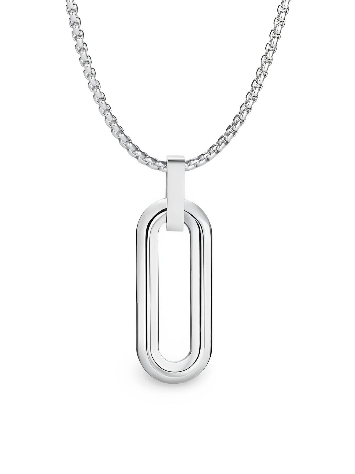 Collier pendentif ovale allongé, en acier inoxydable, maille vénitienne, style minimaliste, modèle Ilan - Collier - Argent 60 cm