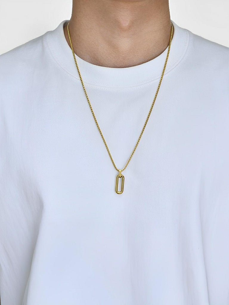 Collier pendentif ovale allongé, en acier inoxydable, maille vénitienne, style minimaliste, modèle Ilan - Collier - Or 60 cm