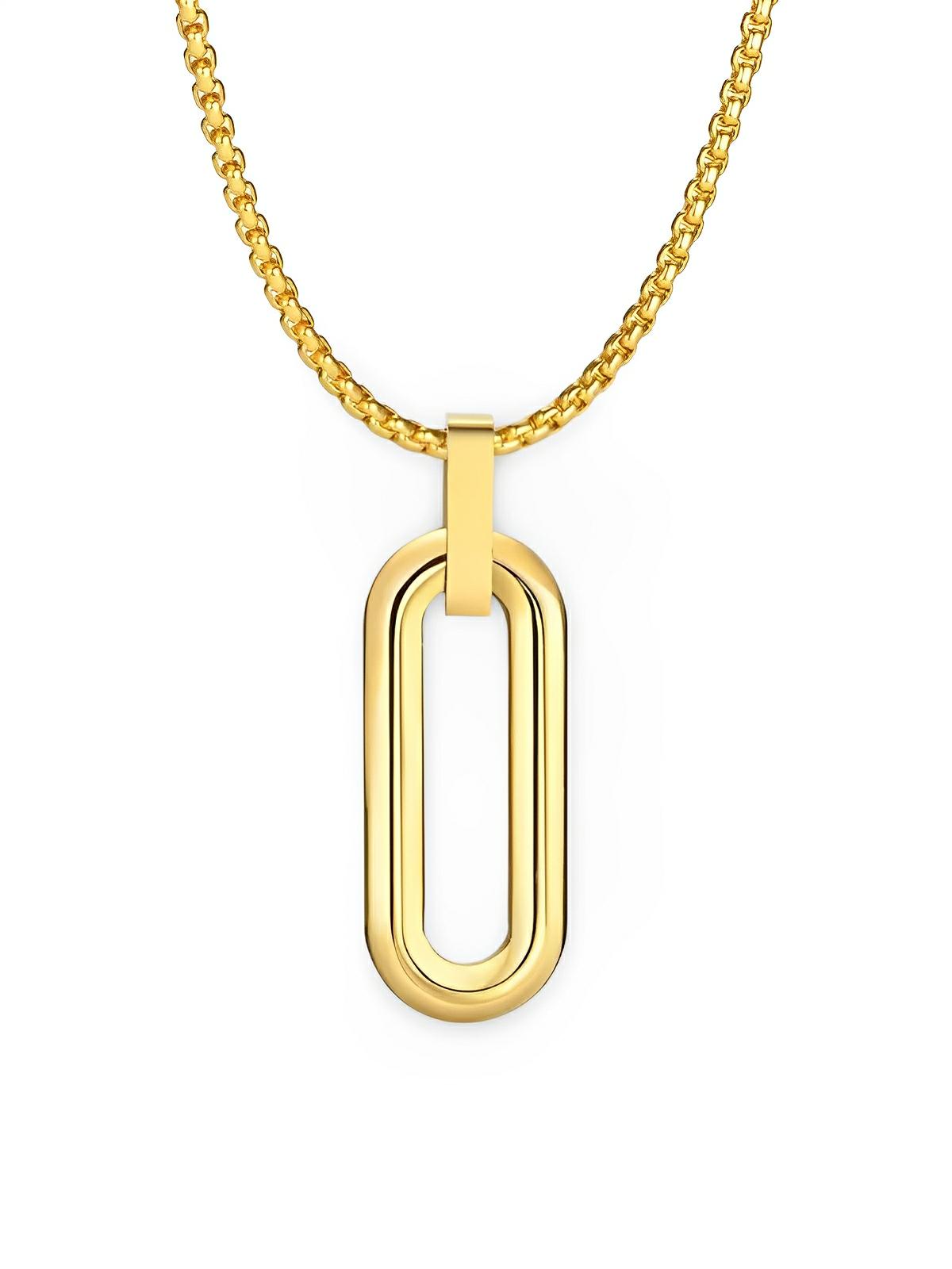 Collier pendentif ovale allongé, en acier inoxydable, maille vénitienne, style minimaliste, modèle Ilan - Collier - Or 60 cm