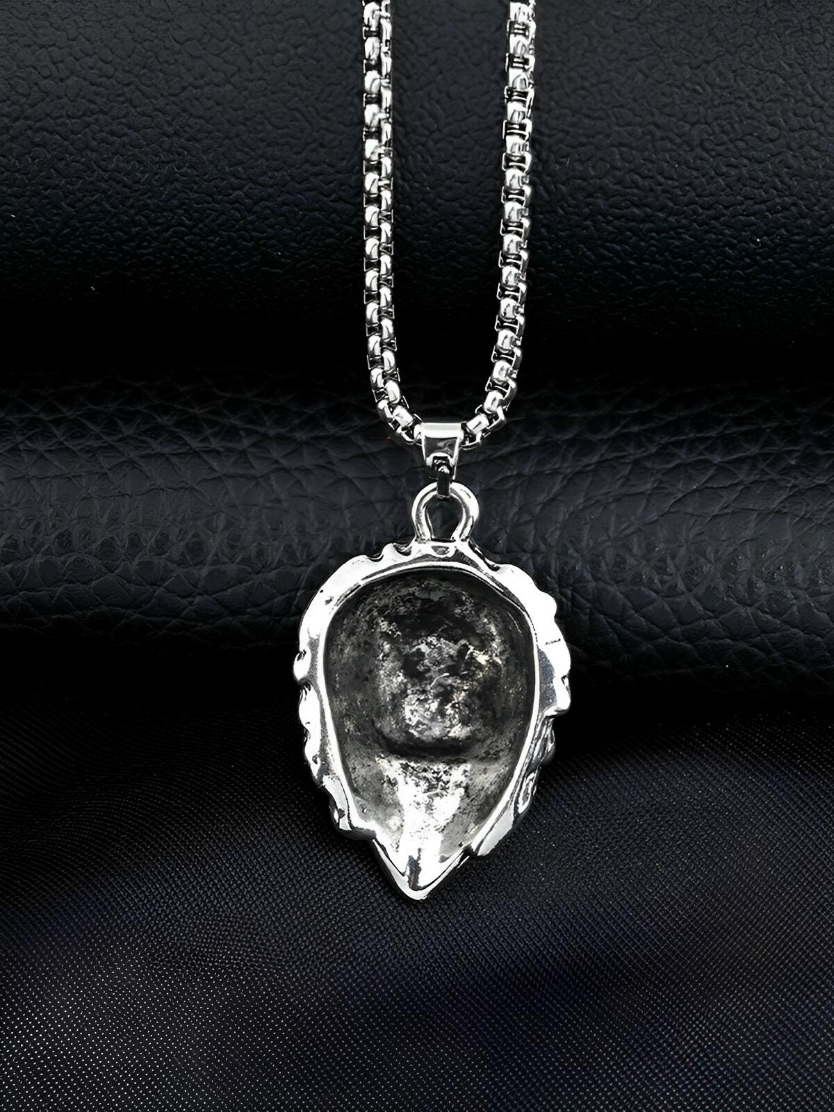 Collier pendentif tête de lion, en acier inoxydable, maille vénitienne, modèle Arthur - Collier - Argent 70 cm