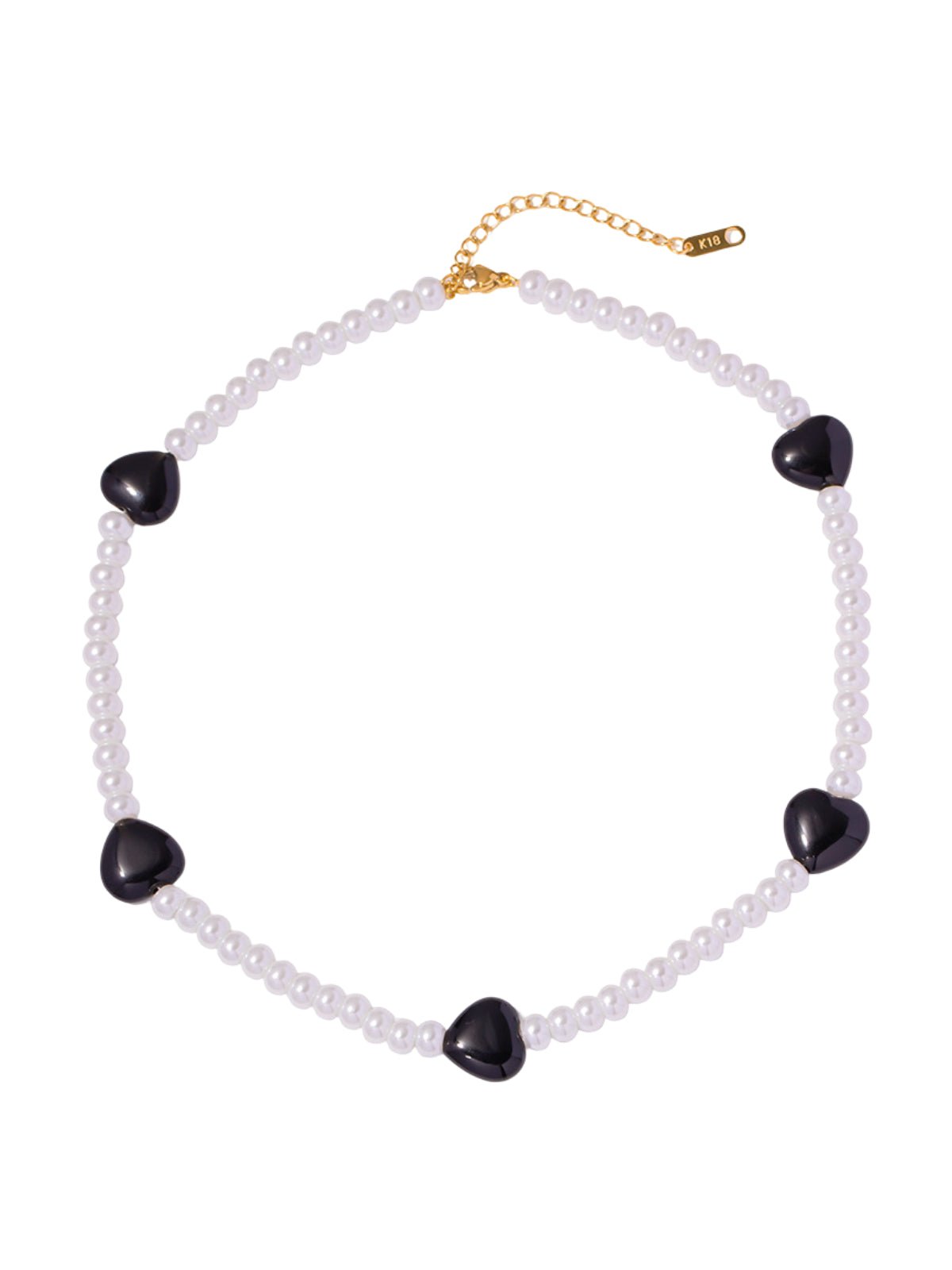 Collier perles blanches, cœurs noirs, chaîne dorée, style ins, femme, modèle Wouna - Collier - Blanc 40.5 + 5.5 cm