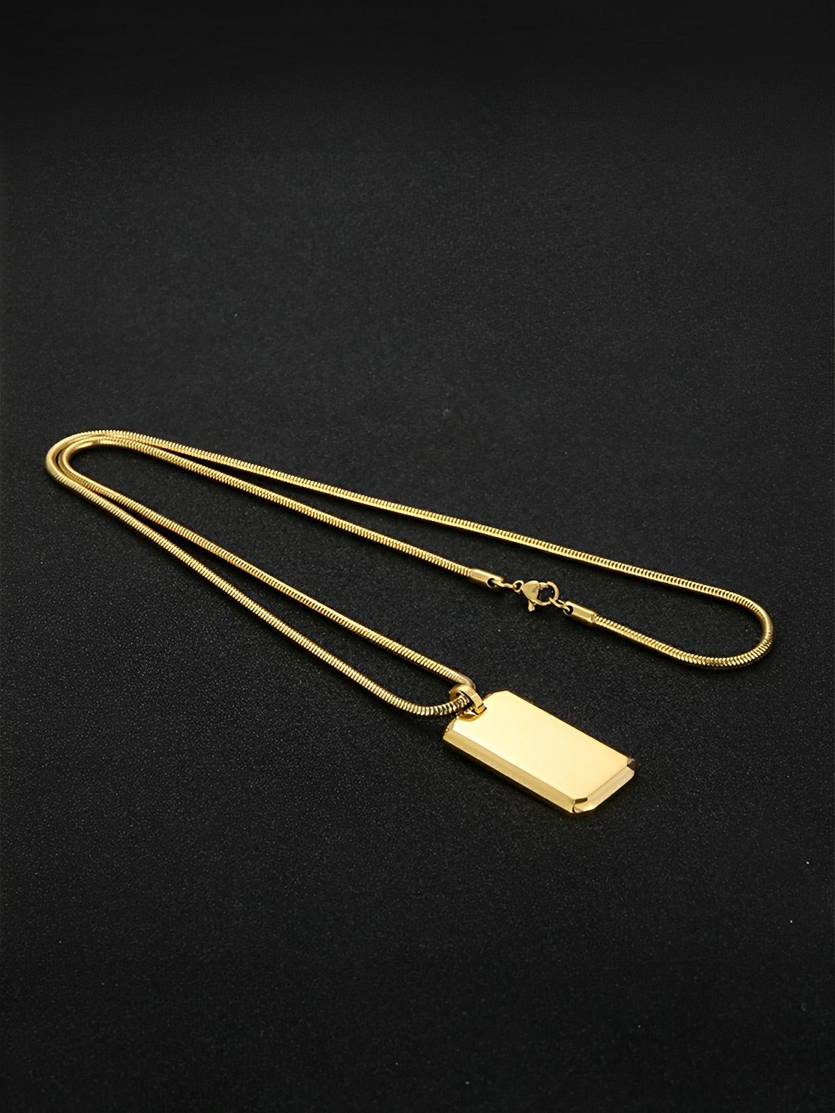 Collier plaque militaire, en acier inoxydable, maille serpentine, moderne, modèle Joshua - Collier - Or 60 cm