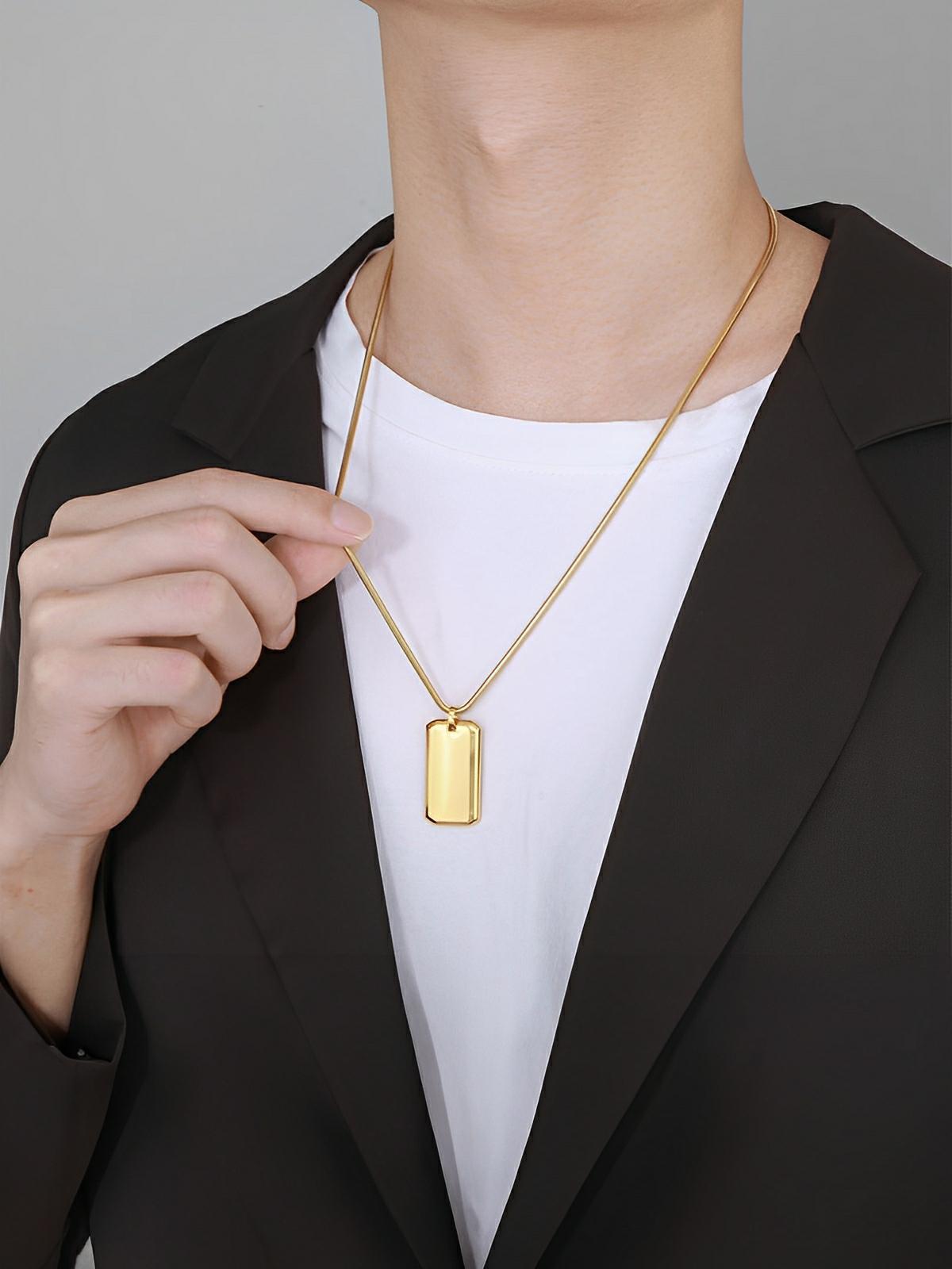Collier plaque militaire, en acier inoxydable, maille serpentine, moderne, modèle Joshua - Collier - Or 60 cm