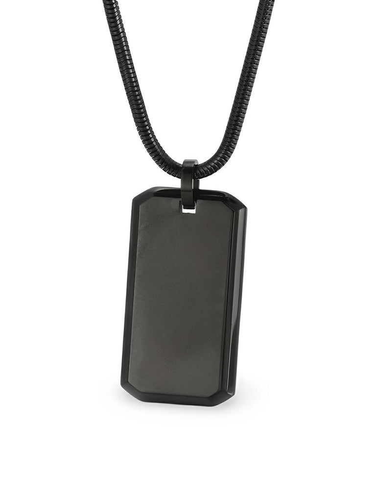 Collier plaque militaire, en acier inoxydable, maille serpentine, moderne, modèle Joshua - Collier - Noir 60 cm