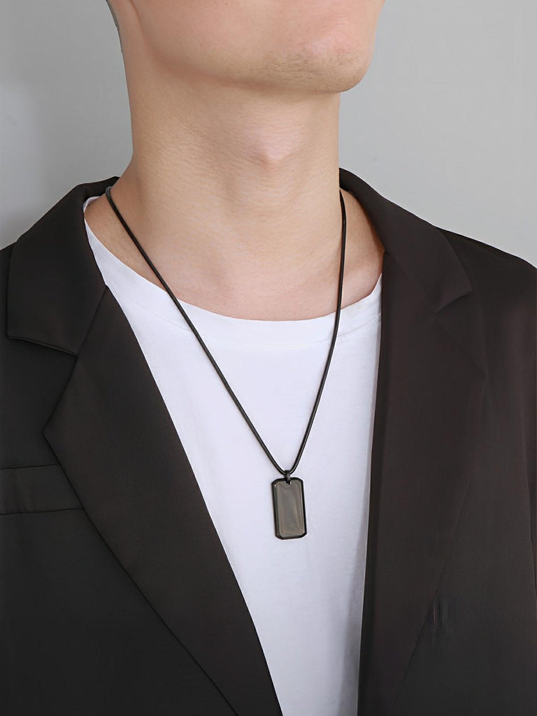 Collier plaque militaire, en acier inoxydable, maille serpentine, moderne, modèle Joshua - Collier - Noir 60 cm