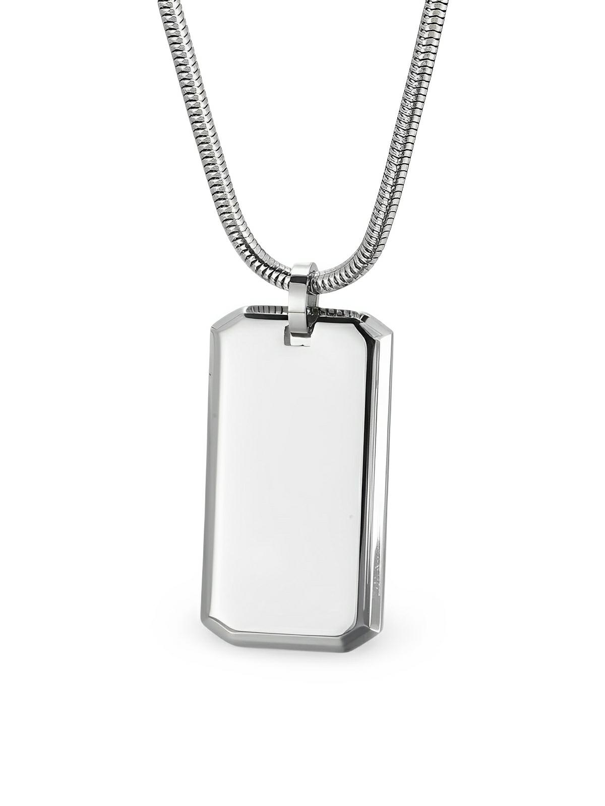 Collier plaque militaire, en acier inoxydable, maille serpentine, moderne, modèle Joshua - Collier - Argent 60 cm