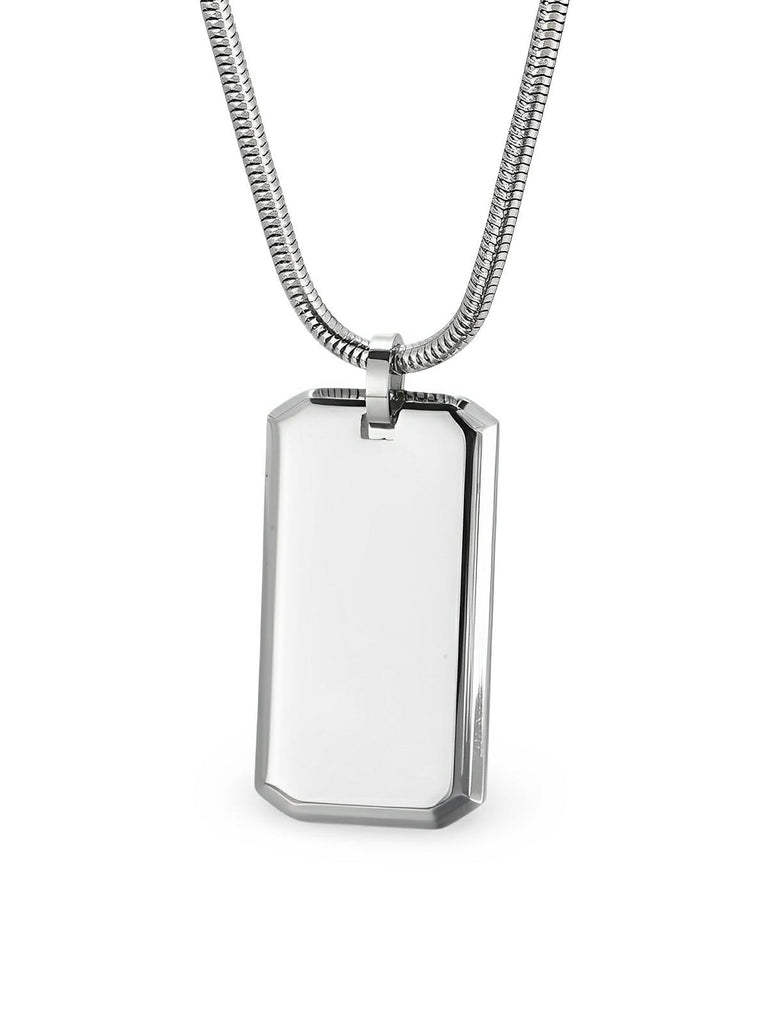 Collier plaque militaire, en acier inoxydable, maille serpentine, moderne, modèle Joshua - Collier - Argent 60 cm