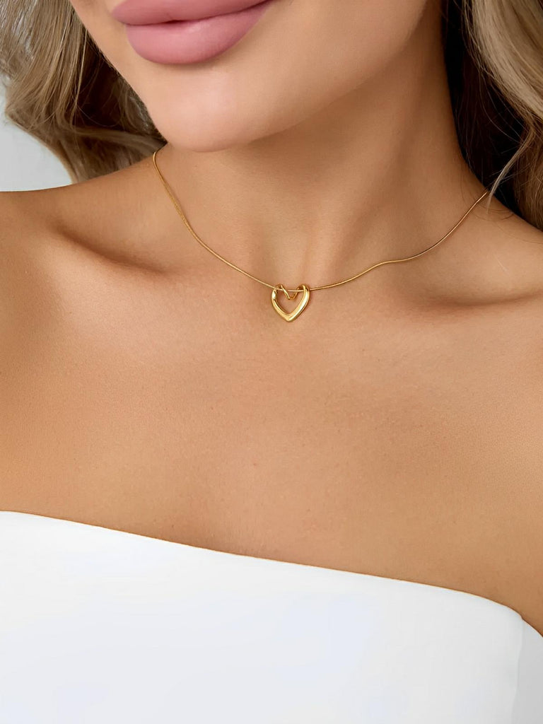 Collier ras du cou cœur, pendentif amour, chaîne argentée, bijou fantaisie femme, cadeau symbolique, modèle Olivette - Collier - Or