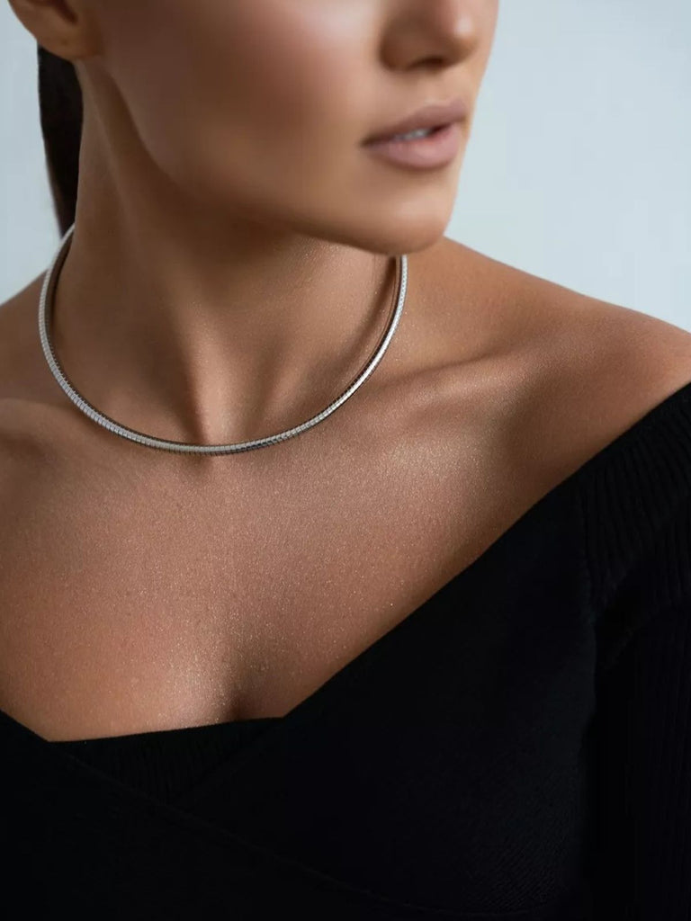 Collier ras du cou doré, style minimaliste, bijou tendance femme, acier hypoallergénique, idée cadeau chic, modèle Fiorine - Collier - Argent 41 - 50 cm