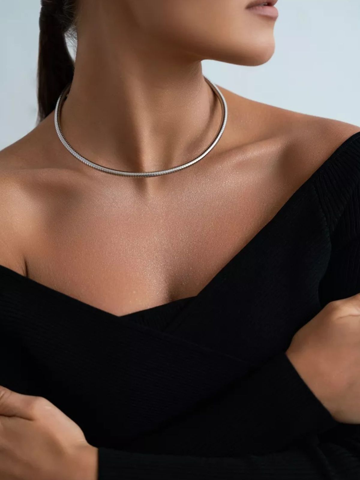 Collier ras du cou doré, style minimaliste, bijou tendance femme, acier hypoallergénique, idée cadeau chic, modèle Fiorine - Collier - Argent 41 - 50 cm
