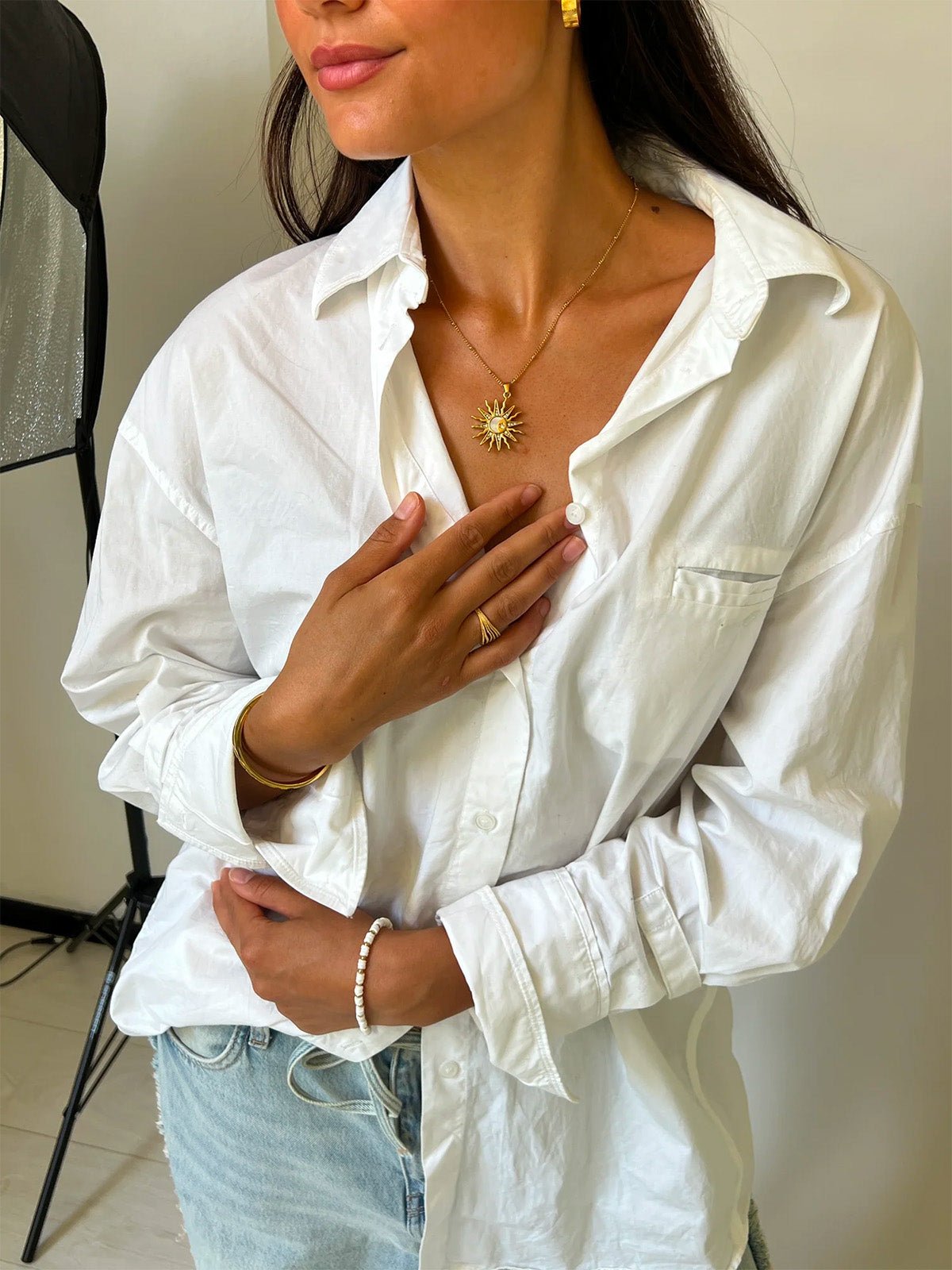 Collier soleil et lune, pendentif acier inoxydable doré, chaîne ajustable, bijou waterproof, style solaire, modèle Soraya - Collier - Or