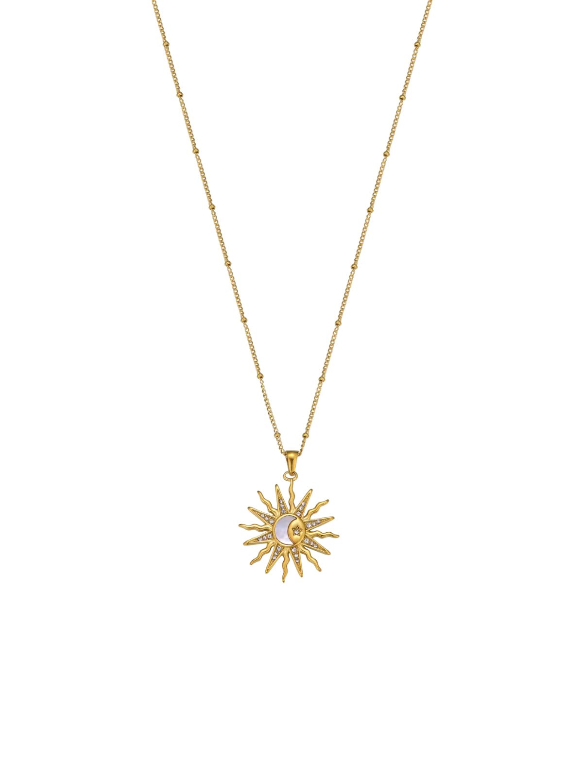 Collier soleil et lune, pendentif acier inoxydable doré, chaîne ajustable, bijou waterproof, style solaire, modèle Soraya - Collier - Or