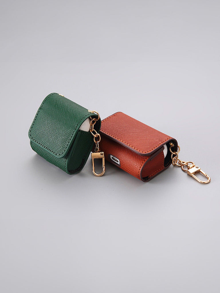 Coque AirPods simili vegan rigide, housse avec mousqueton, fermeture pression, protection waterproof, étui transport élégant, modèle Cédianne - Écouteurs sans fil - Marron AirPods Pro 1 à 2