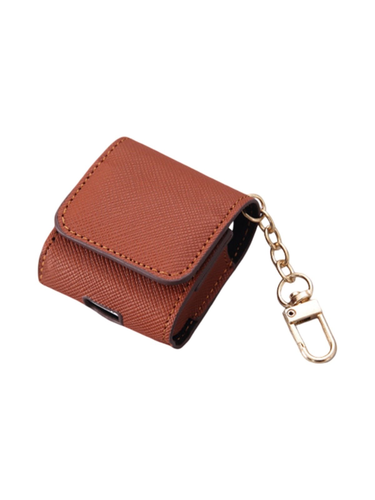 Coque AirPods simili vegan rigide, housse avec mousqueton, fermeture pression, protection waterproof, étui transport élégant, modèle Cédianne - Écouteurs sans fil - Marron AirPods 1 à 4