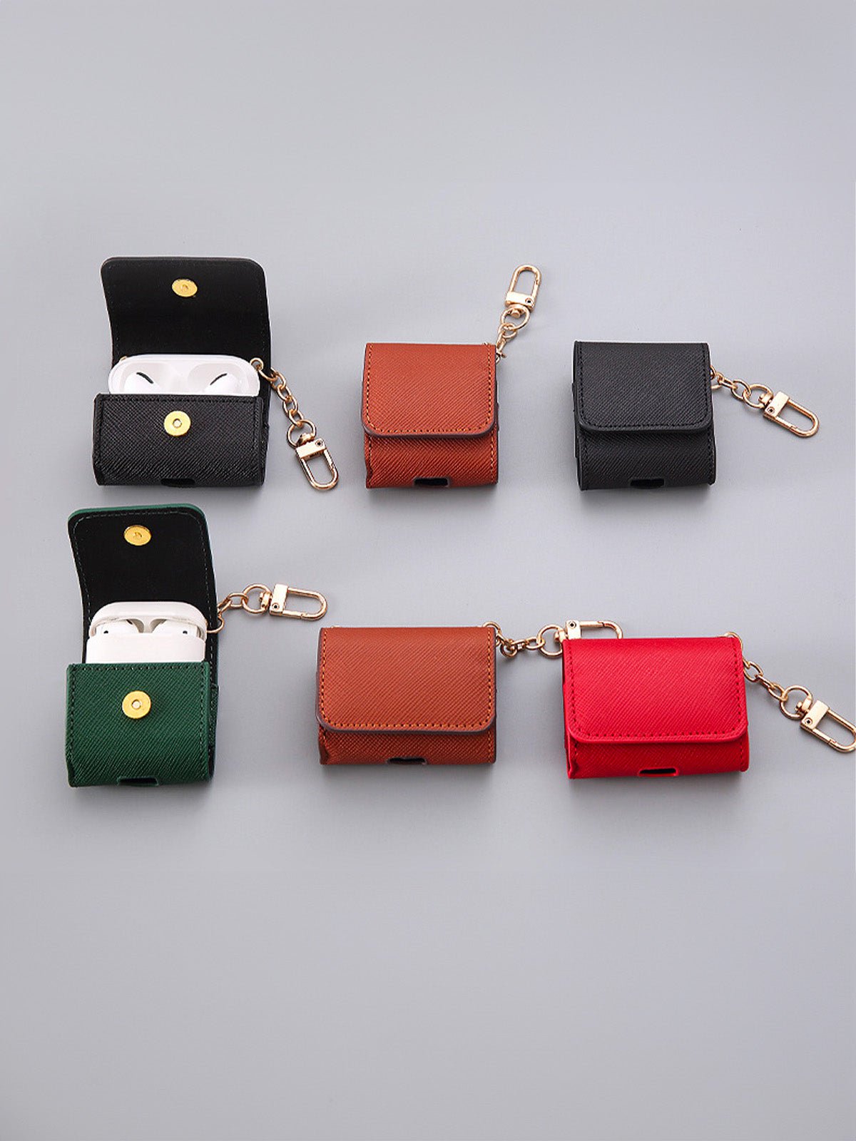 Coque AirPods simili vegan rigide, housse avec mousqueton, fermeture pression, protection waterproof, étui transport élégant, modèle Cédianne - Écouteurs sans fil - Marron AirPods Pro 1 à 2